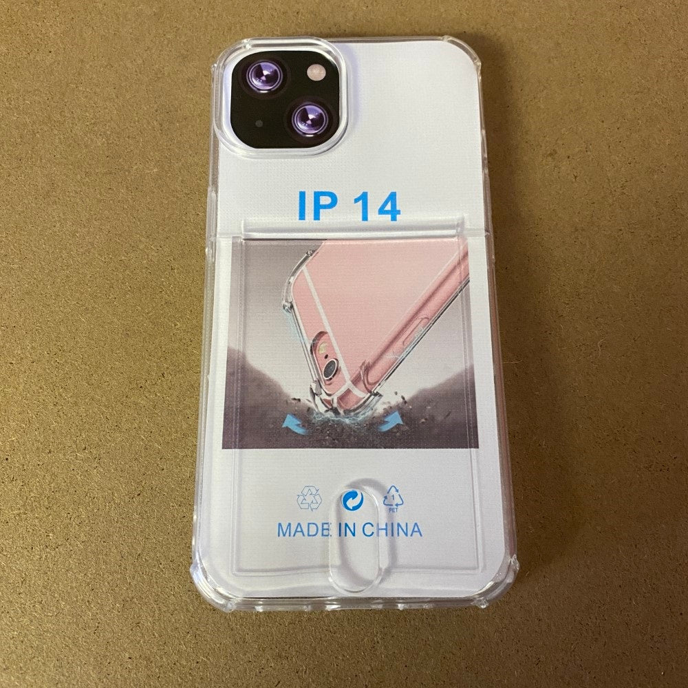 Card Slot Cushion Corners TPU Case For IPhone 14 - Clear