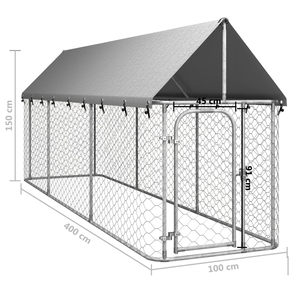 vidaXL Outdoor Dog Kennel with Roof 400x100x150 cm