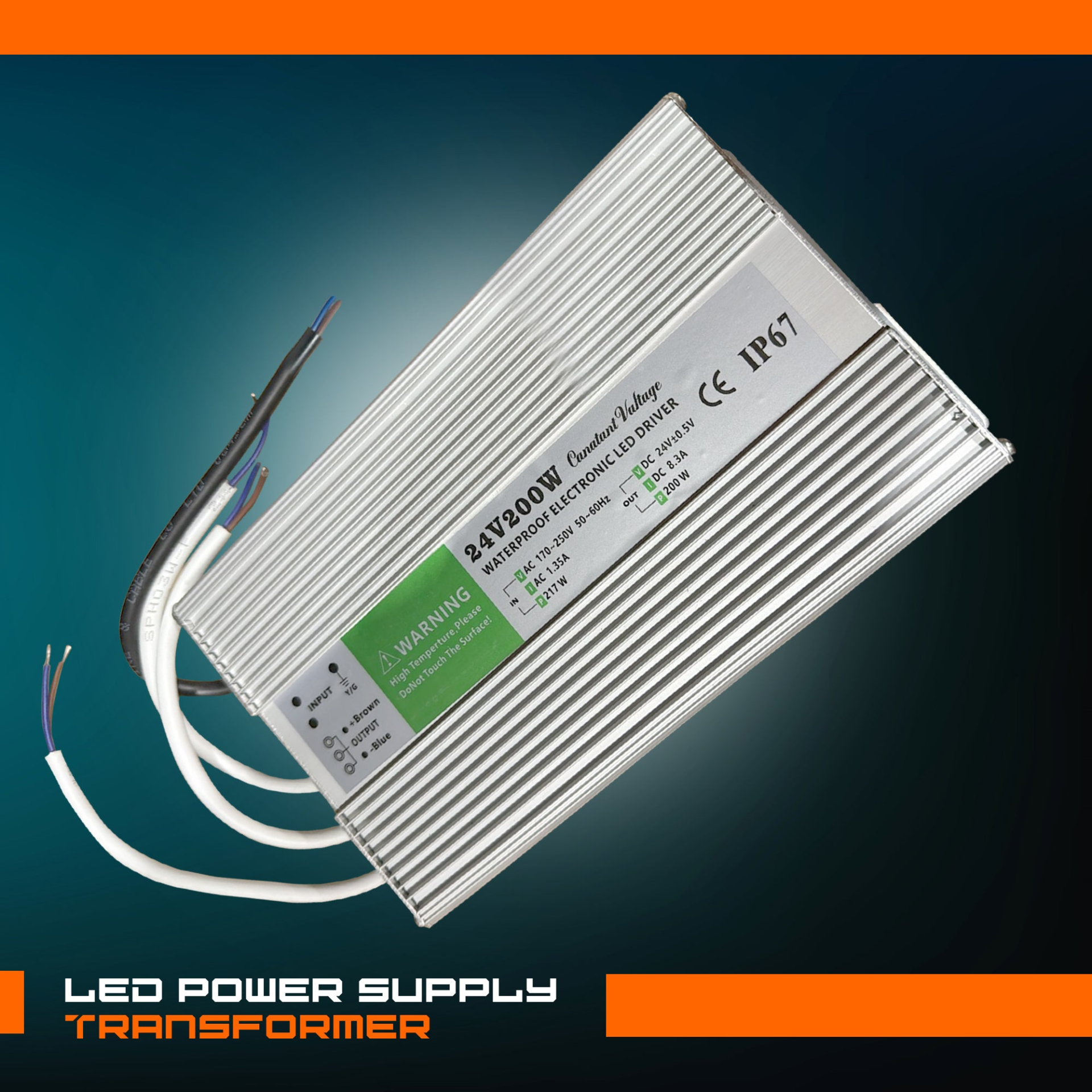 DC24V IP67 200W Waterproof LED Driver Power Supply Transformer~1226