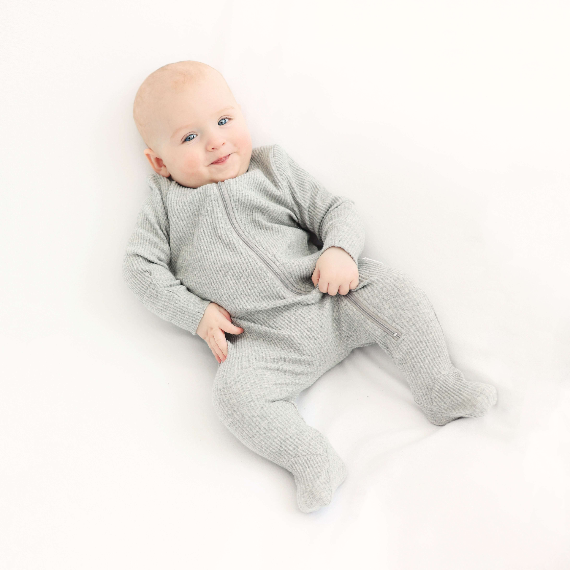 Dove Grey Zip up Sleepsuit Ribbed Romper Babygrow 0-3Y Unisex