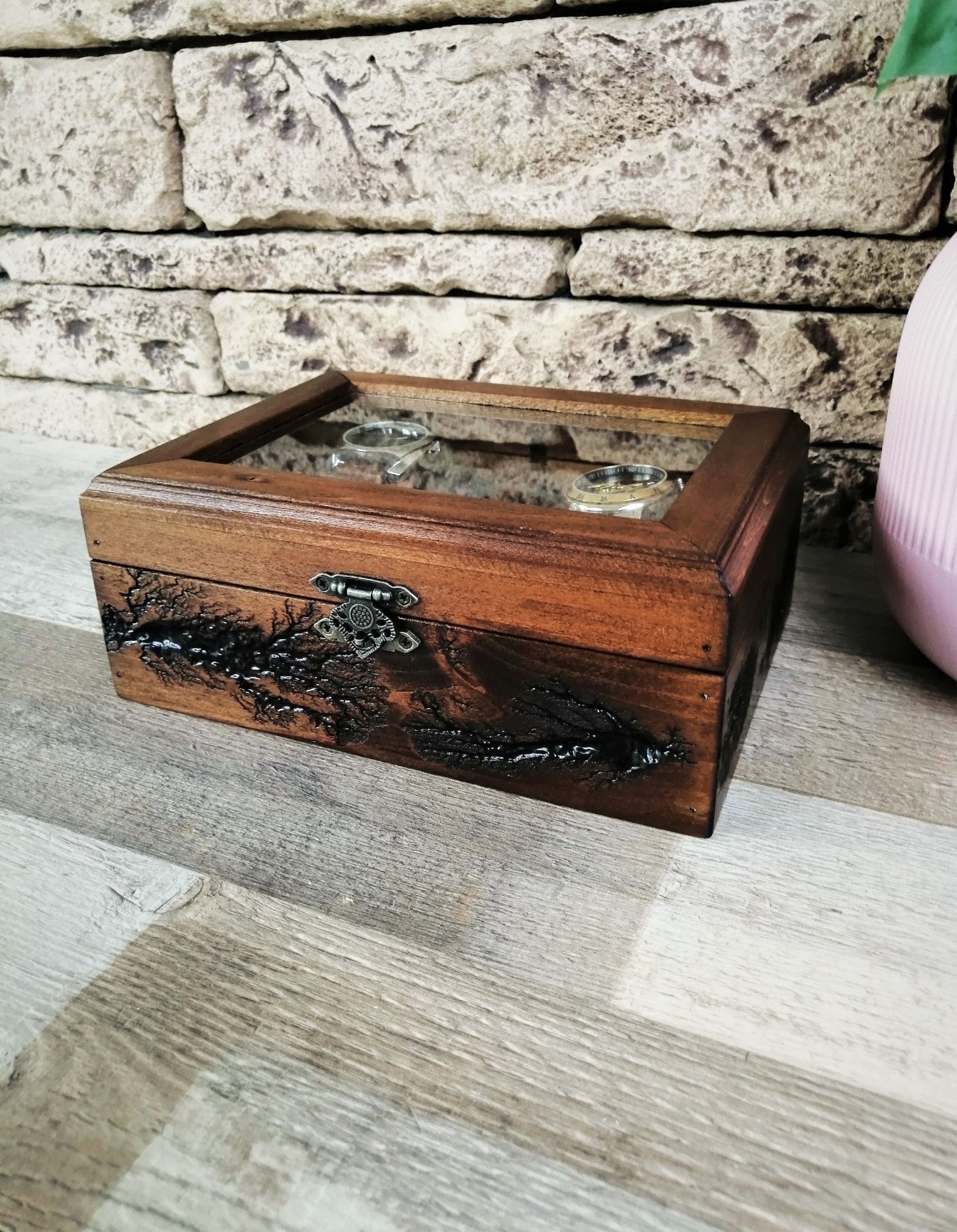 Luxury Watch Box Lichtenberg Figure, Display Watch Organizer 4 Compartments, Men's Unique Gifts