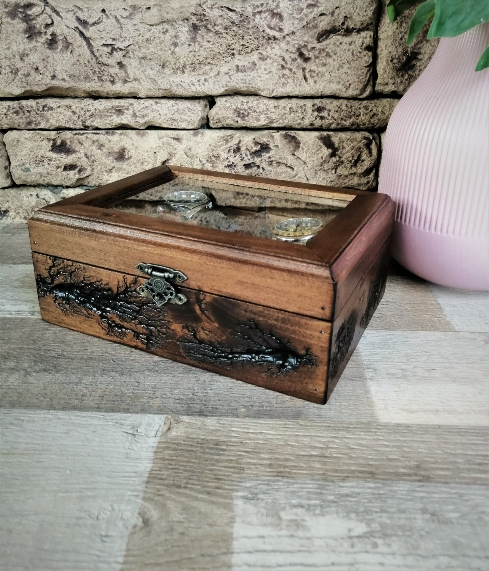 Luxury Watch Box Lichtenberg Figure, Display Watch Organizer 4 Compartments, Men's Unique Gifts