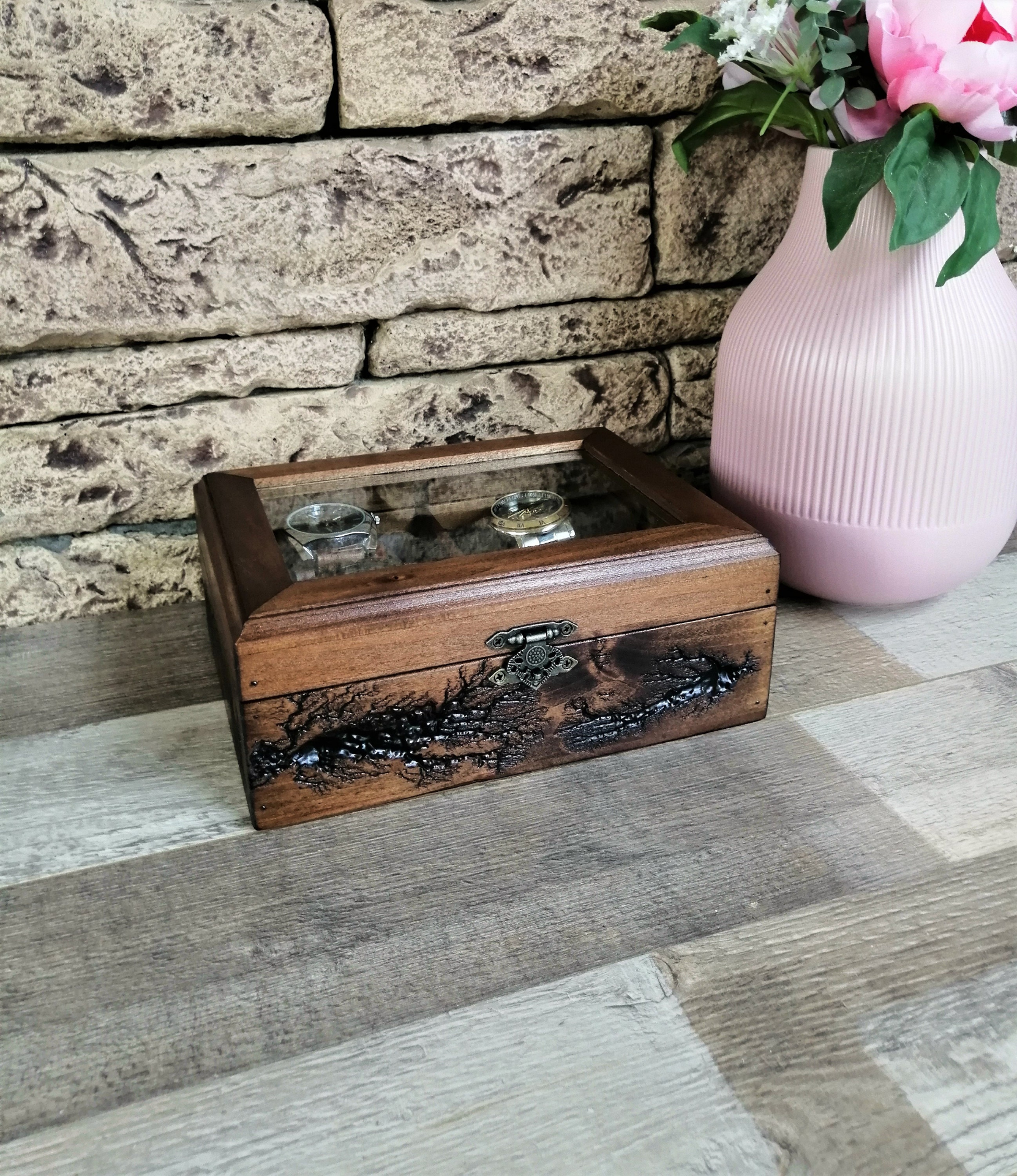 Luxury Watch Box Lichtenberg Figure, Display Watch Organizer 4 Compartments, Men's Unique Gifts