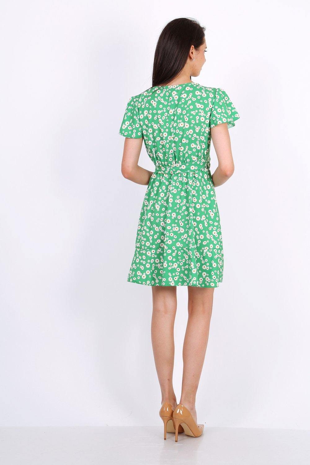 Summer Mini Wrap Dress With Frill Hem In Ditsy Floral Print