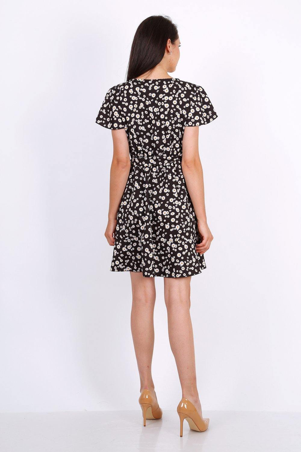 Summer Mini Wrap Dress With Frill Hem In Ditsy Floral Print