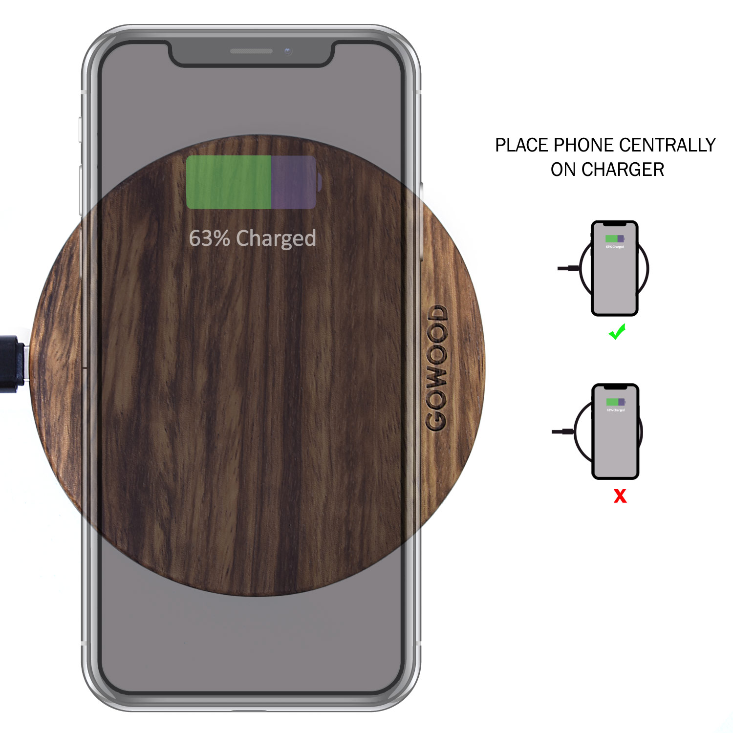 15W Fast Charge Zebra Wood Wireless Charger