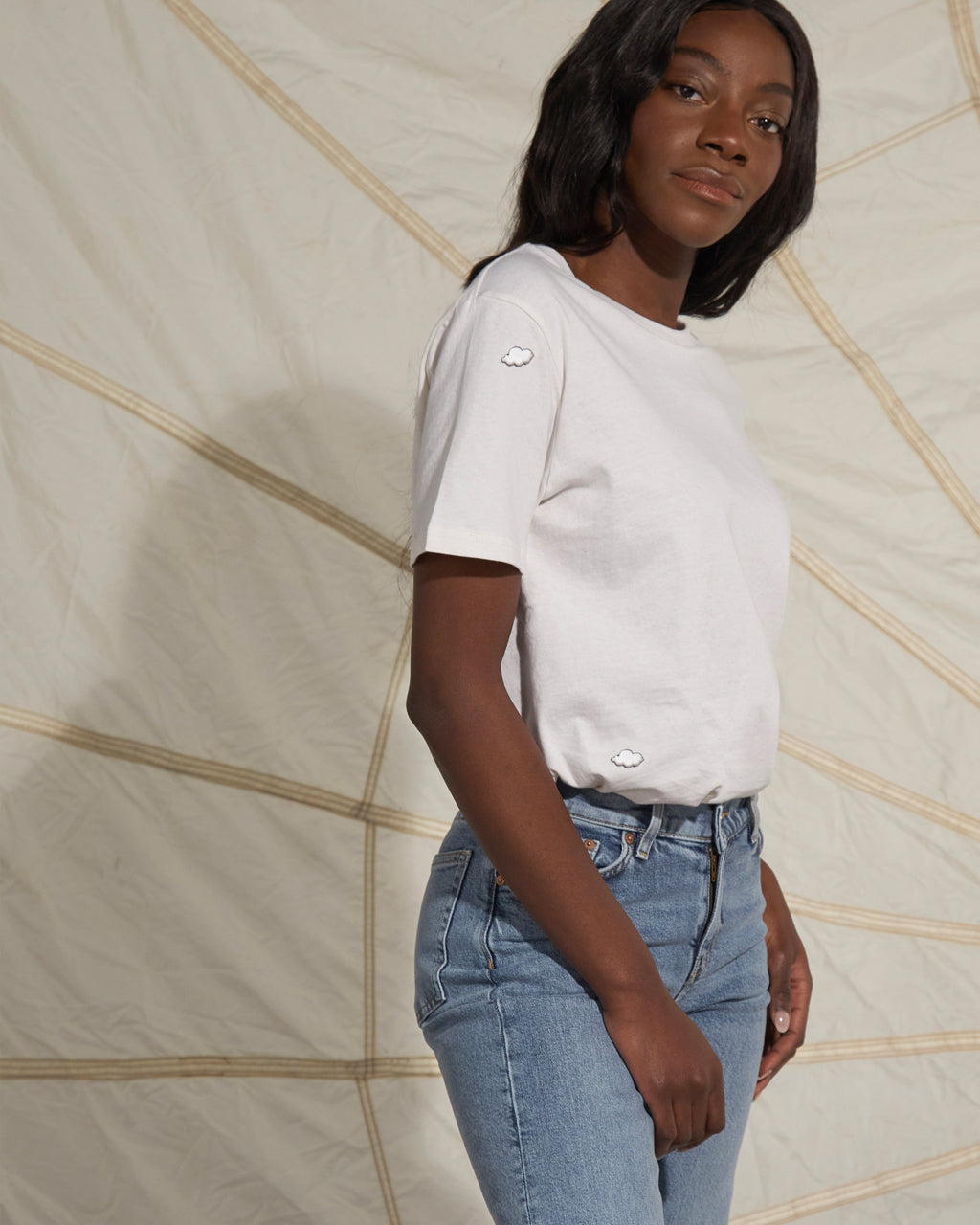 Clouds Embroidered Recycled T-Shirt White
