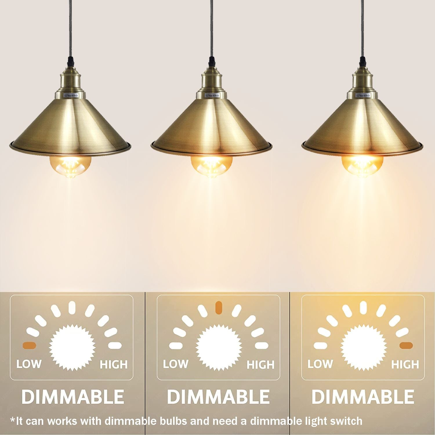 Industrial Vintage single ceiling Pendant Lighting Metal cone Green Brass Lampshade E27 UK Holder~3813