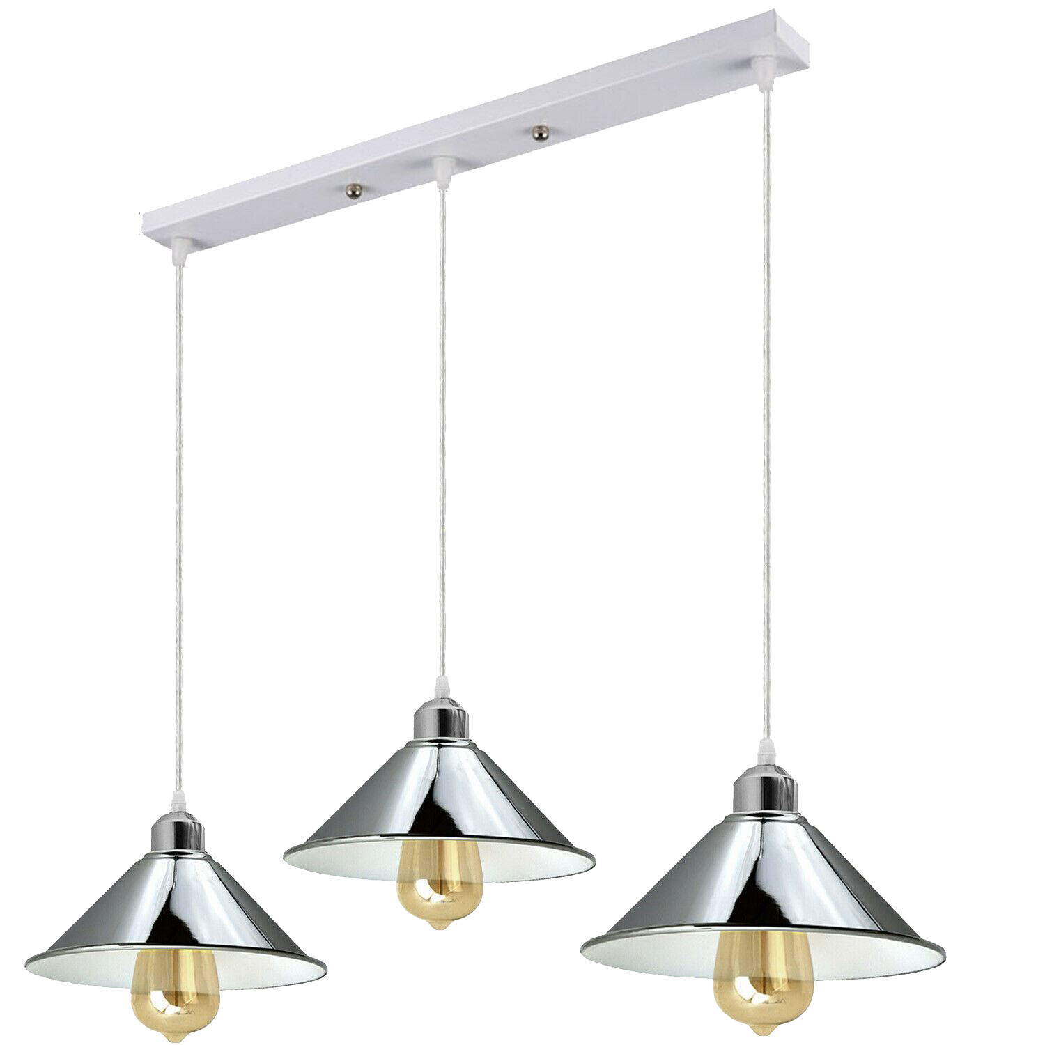 Modern Industrial Chrome 3 Way Ceiling Pendant Light Metal Cone Shape Shade Indoor Hanging Lighting For Bedroom, Dining Room, Living Room~1183