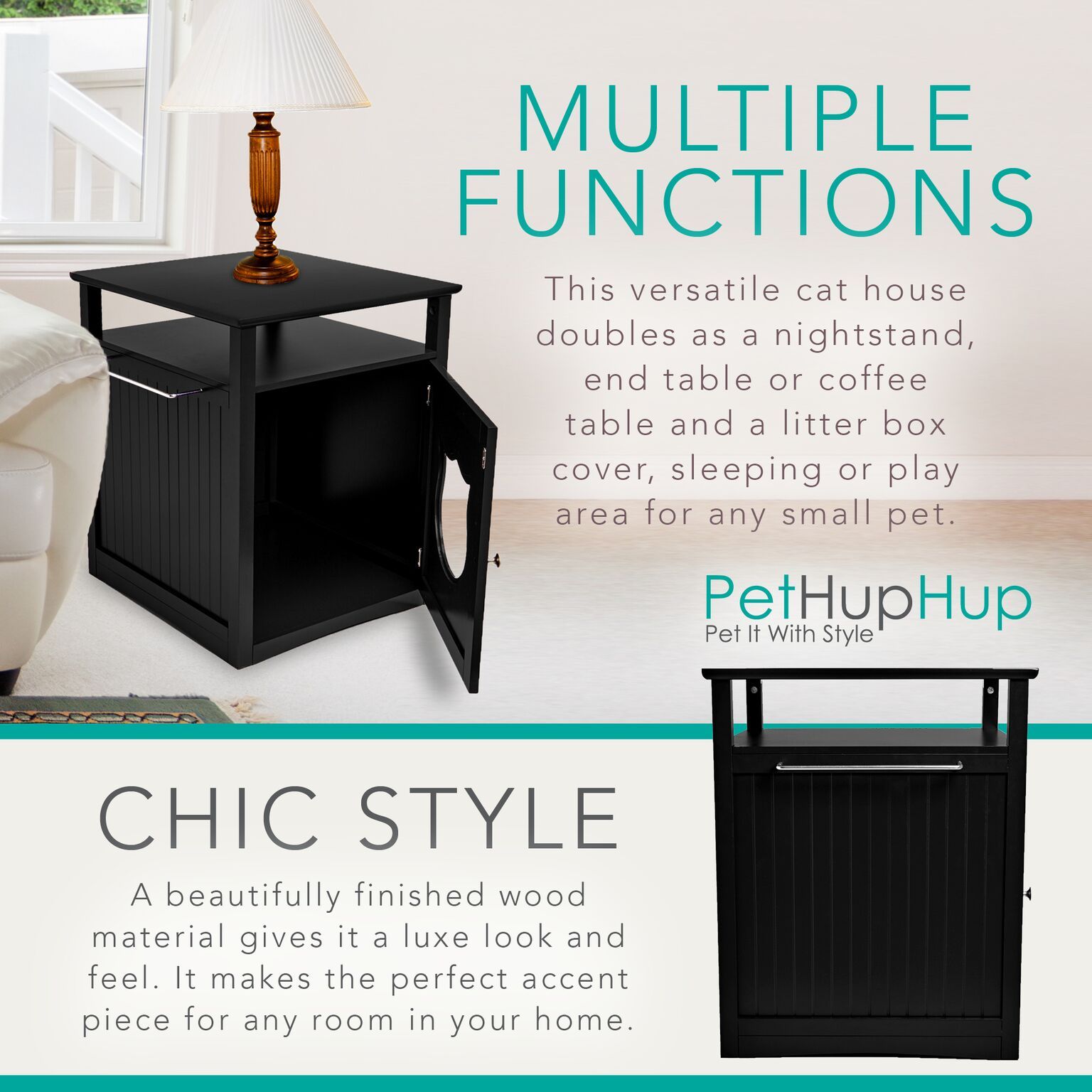 Nightstand Cat House, Black