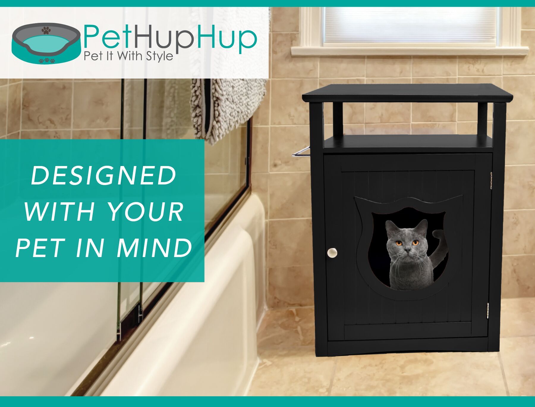 Nightstand Cat House, Black