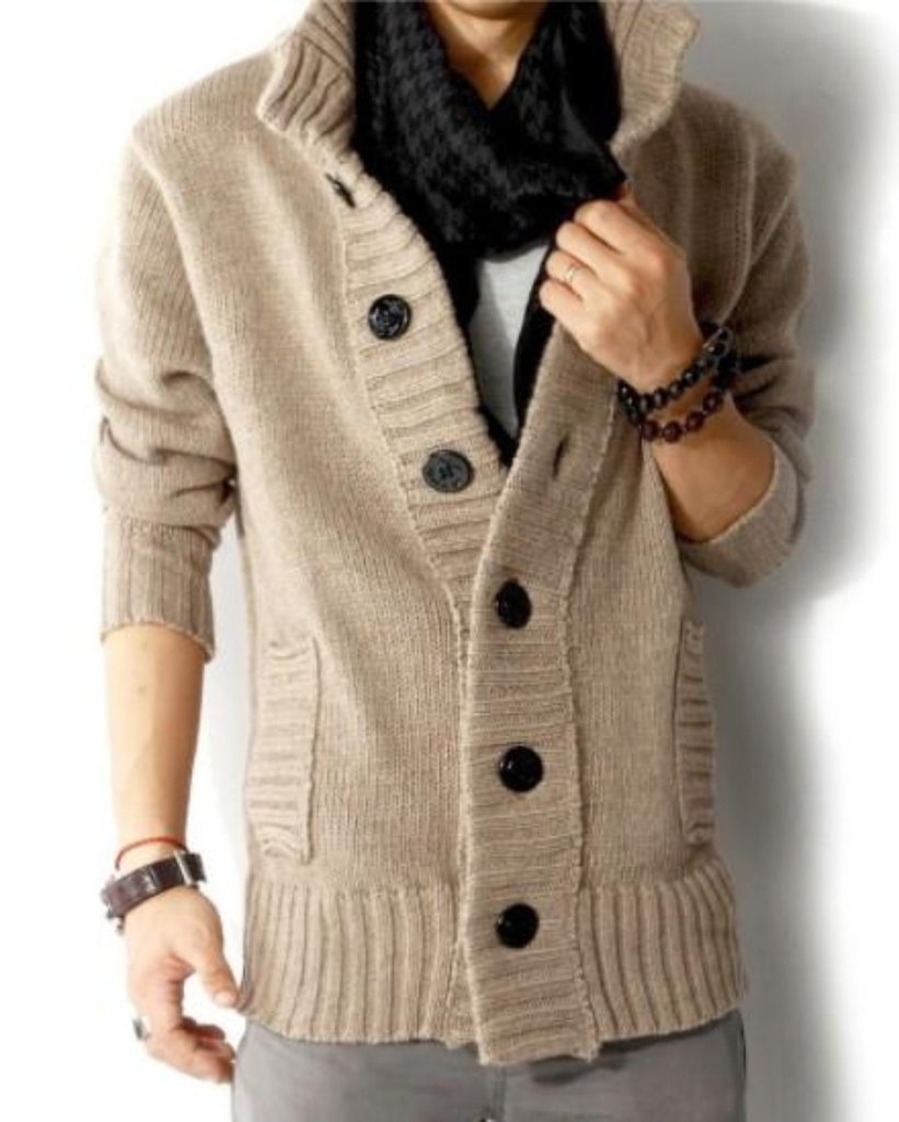 Mens High Collar Cardigan