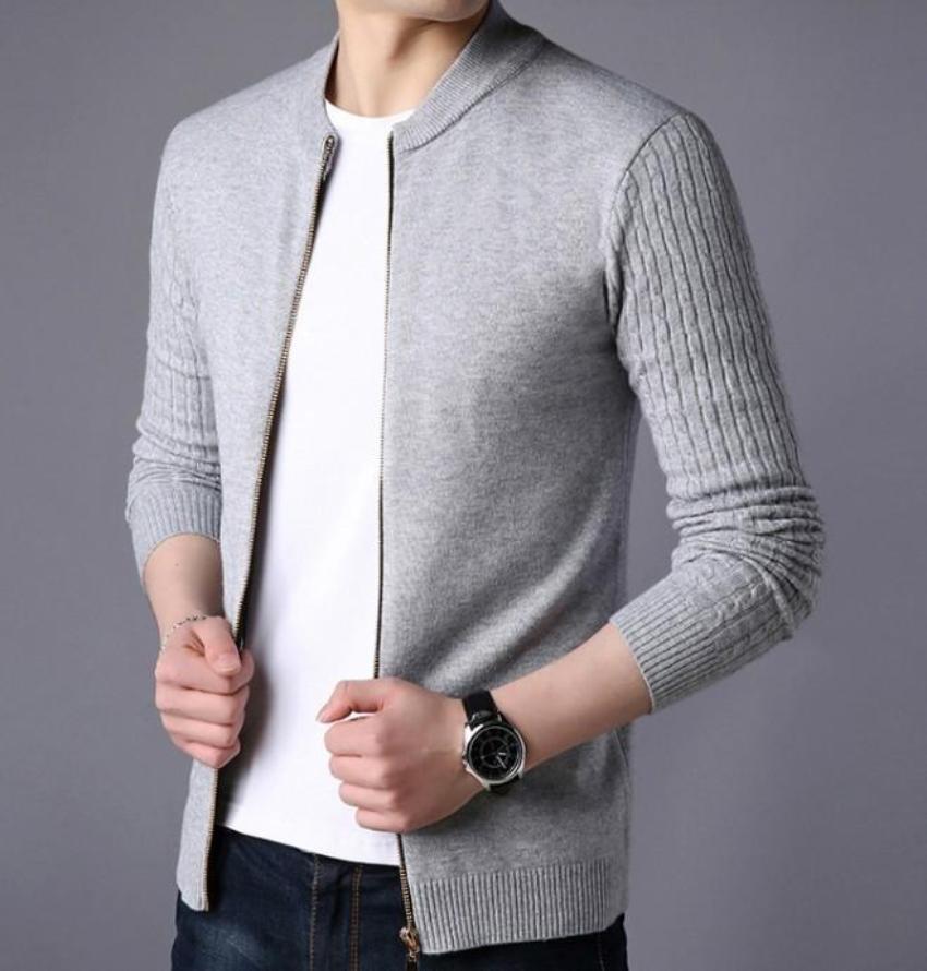 Mens Slim Fit Round Neck Zip Up Cardigan