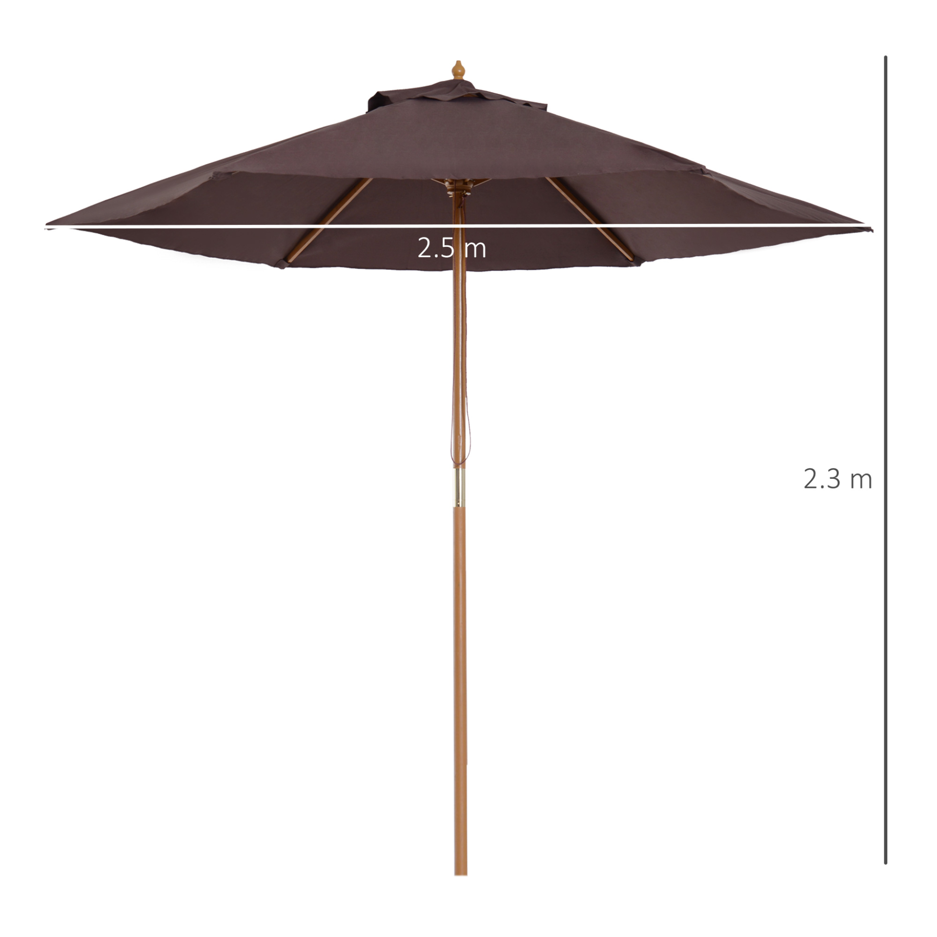 Outsunny 2.5m Wood Garden Parasol Sun Shade Patio Outdoor Wooden Umbrella Canopy Coffee