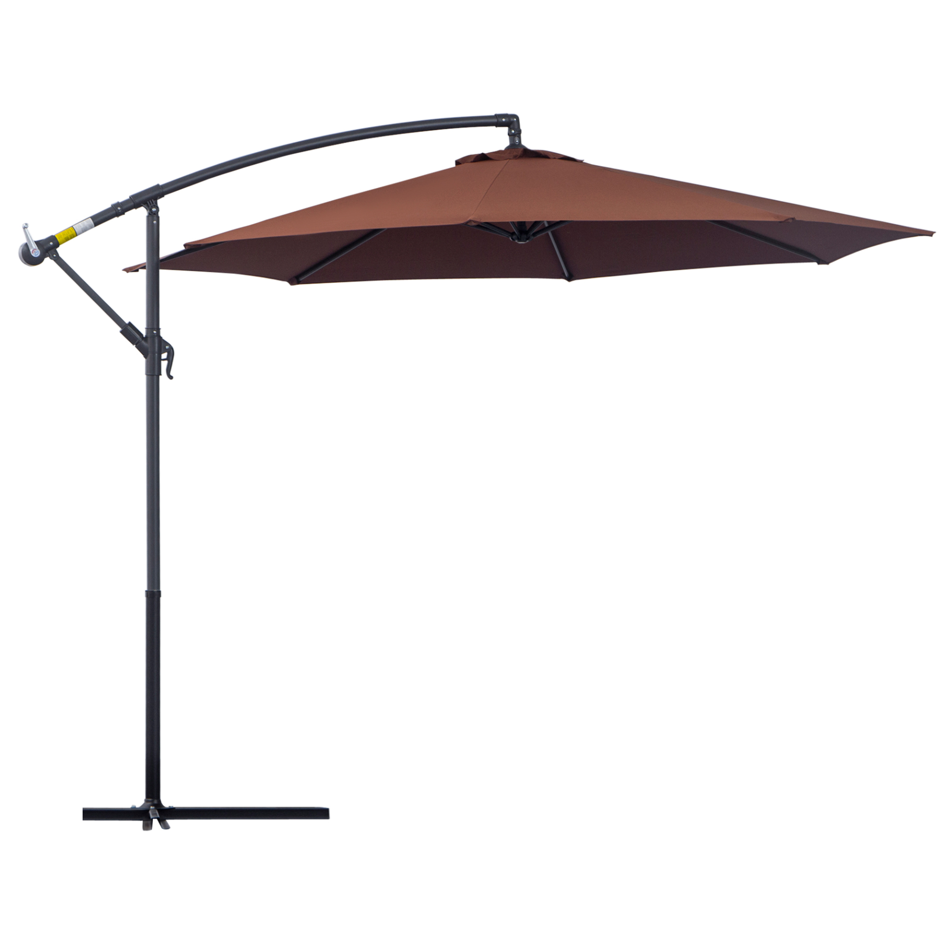 Outsunny 3(m) Garden Banana Parasol Hanging Cantilever Umbrella with Crank Handle and Cross Base for Outdoor, Sun Shade, Coffee