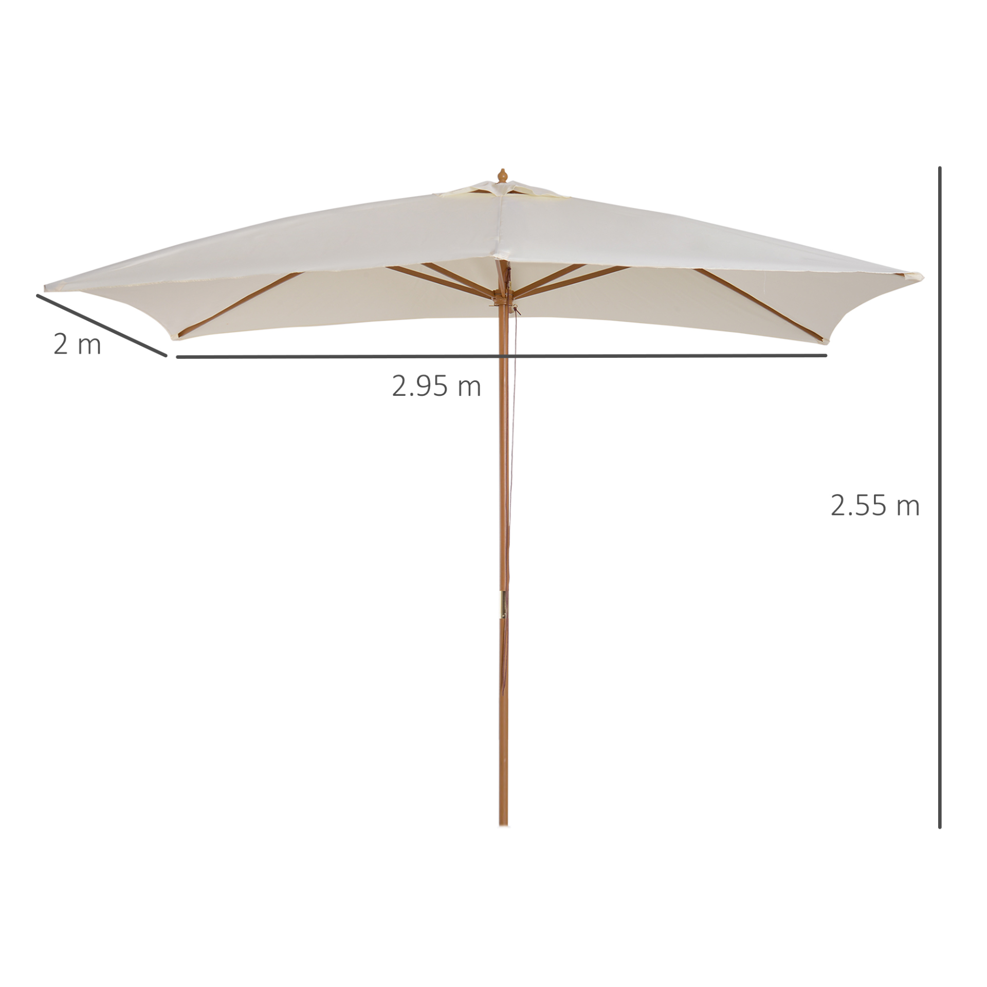Outsunny 2 x 3m Wooden Parasol Garden Umbrellas Sun Shade Patio Outdoor Umbrella Canopy Cream