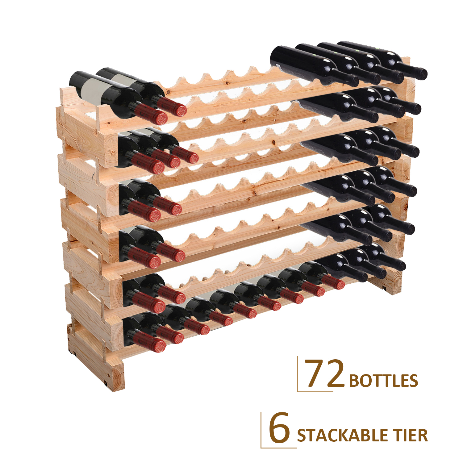 HOMCOM Wooden Wine Rack 6 Tier Shelf for 72 Bottles Shelving Storage Holder