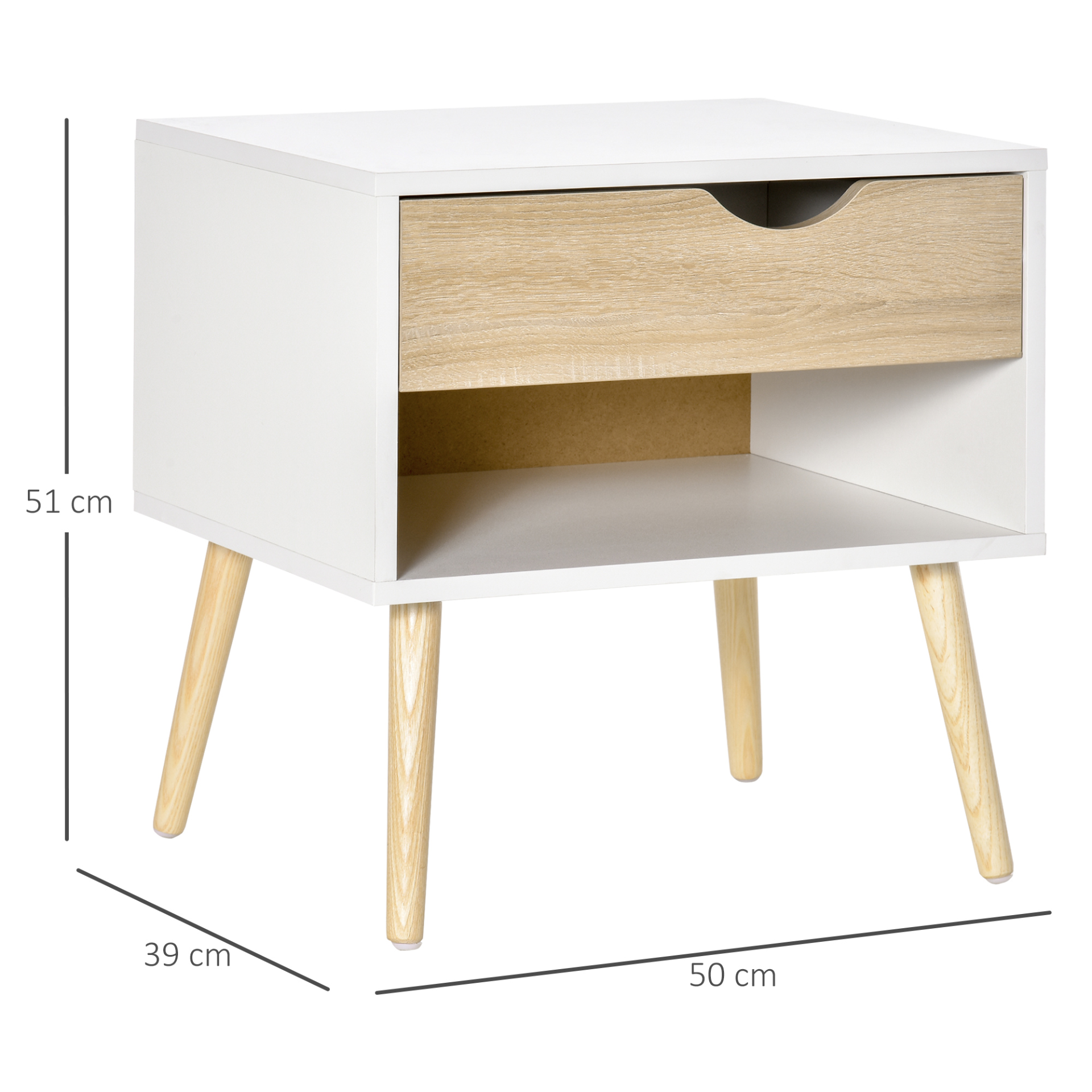 HOMCOM Bedside Table with Drawer and Shelf, Modern Nightstand, End Table for Bedroom, Living Room