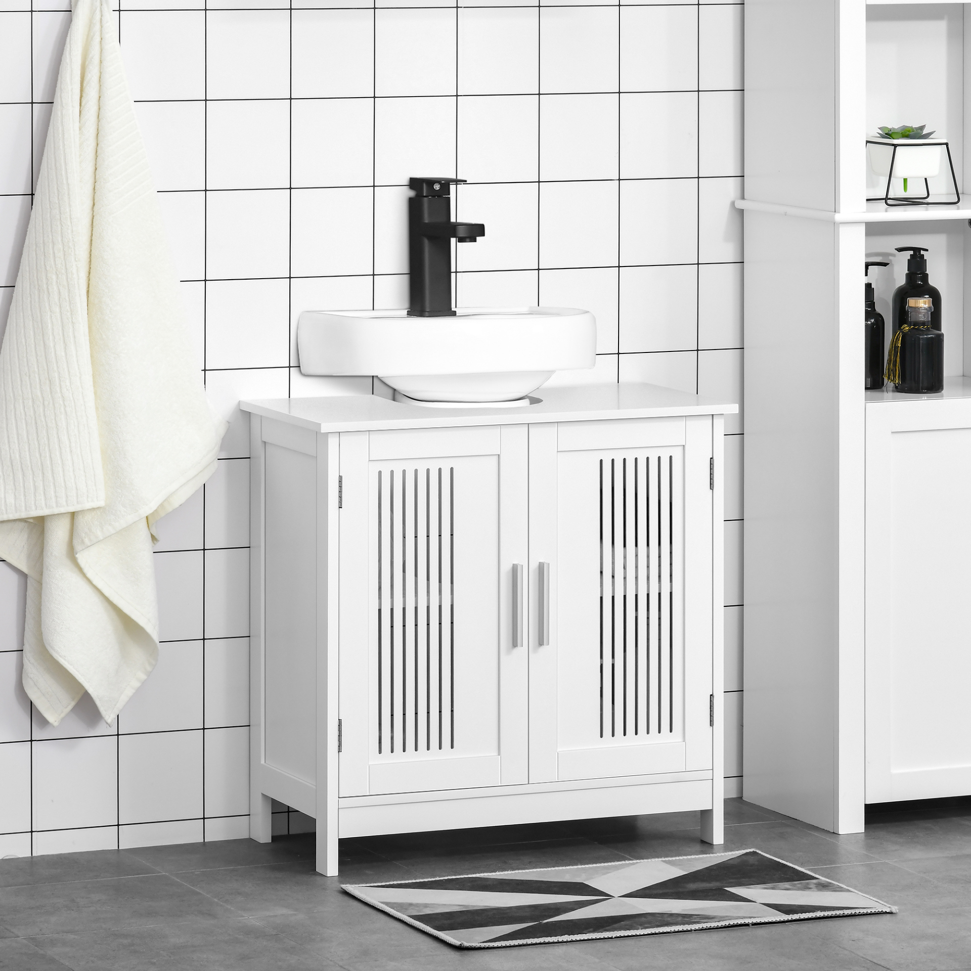 kleankin Modern Under Sink Cabinet with 2 Doors, Bathroom Vanity Unit, Pedestal Under Sink Design, Storage Cupboard with Adjustable Shelves, White