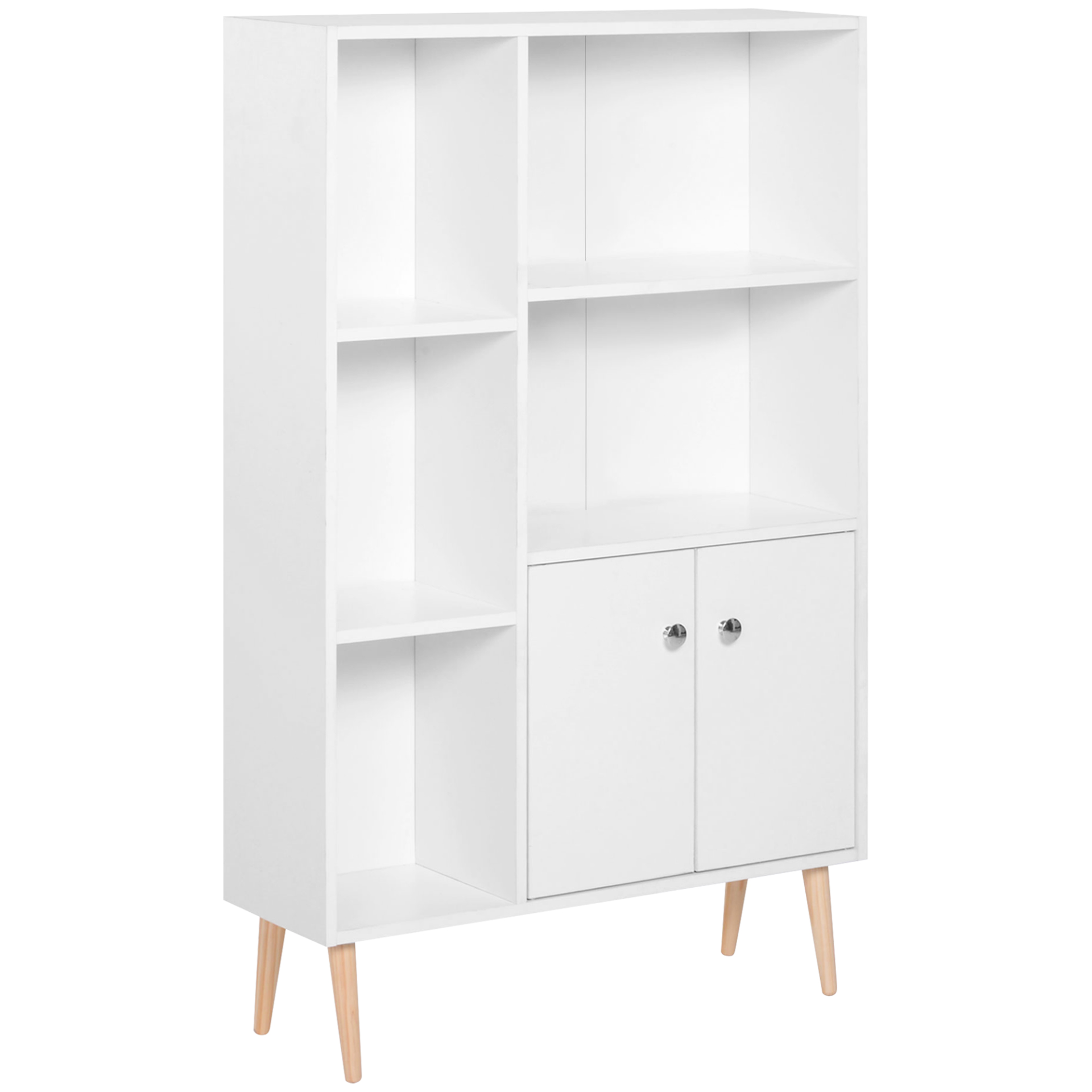 HOMCOM Open Bookcase Storage Cabinet Shelves Unit Free Standing w/ Two Doors Wooden Display White