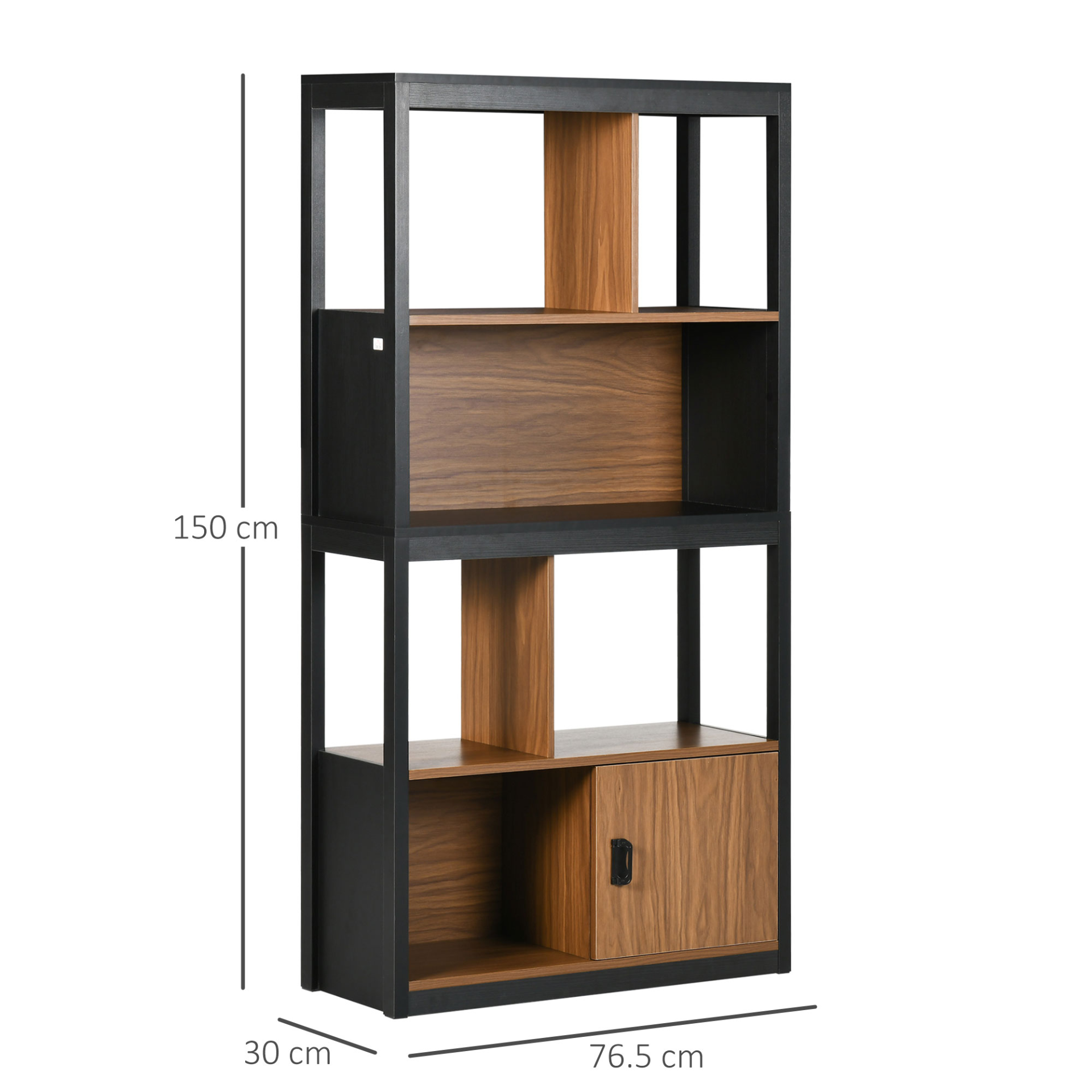 HOMCOM Modern 4-Tier Bookshelf, Freestanding Bookcase with Storage Shelving and Closed Cabinet, for Living Room Home Office Study, Walnut Brown