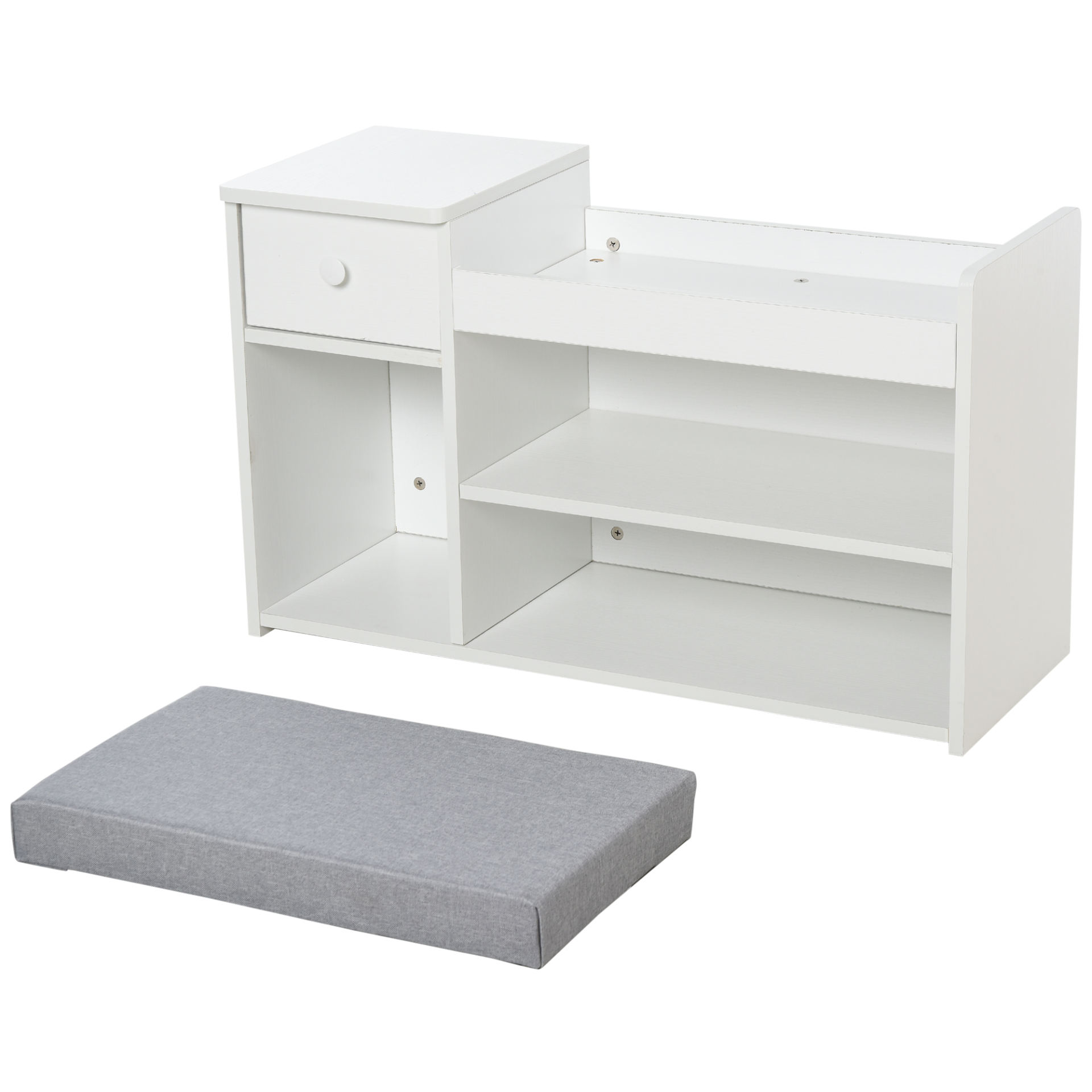 HOMCOM Multi-Storage Shoe Bench w/ Drawer 3 Compartments Cushioned Home Organisation Furniture Tidy Boots Hallway Entryway White
