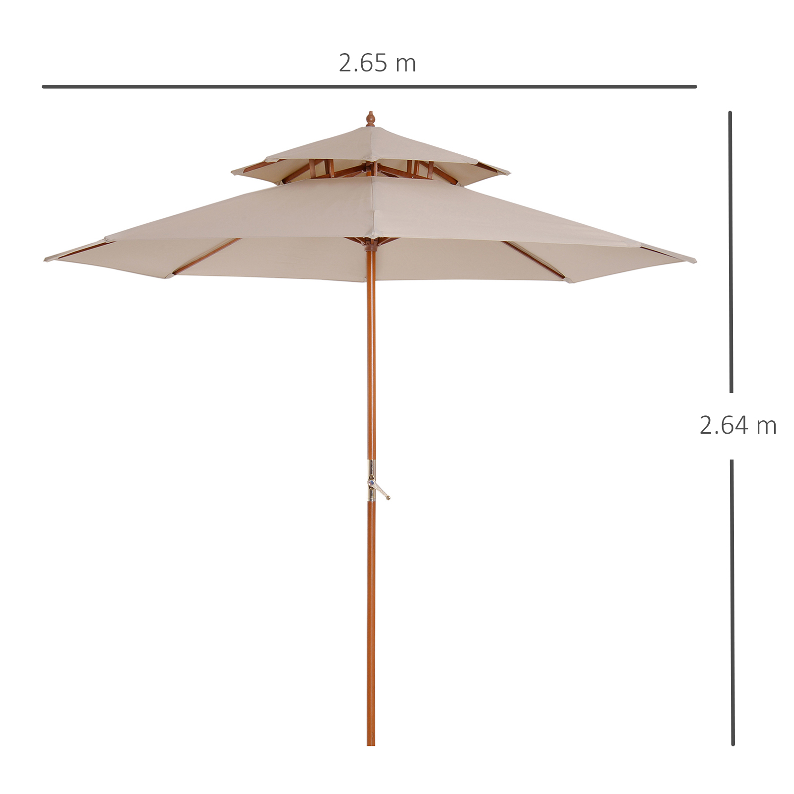 Outsunny 2.7 m Patio Parasol Double Tier Garden Umbrellas Outdoor Sun Umbrella Sunshade Bamboo Parasol, Beige