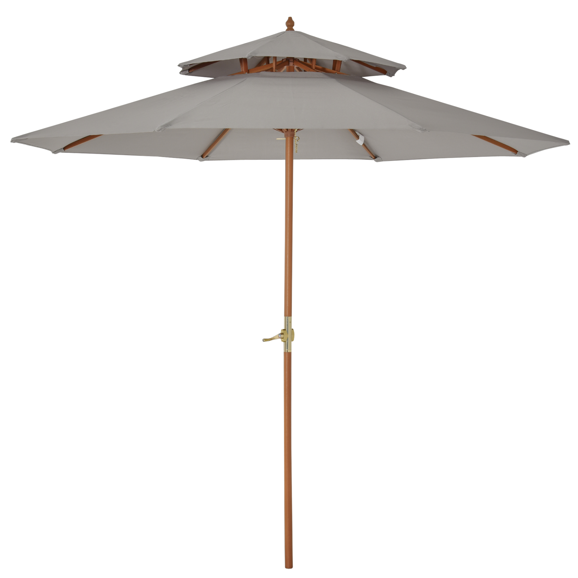 Outsunny 2.7 m Patio Parasol Double Tier Garden Umbrellas Outdoor Sun Umbrella Sunshade Bamboo Parasol, Grey