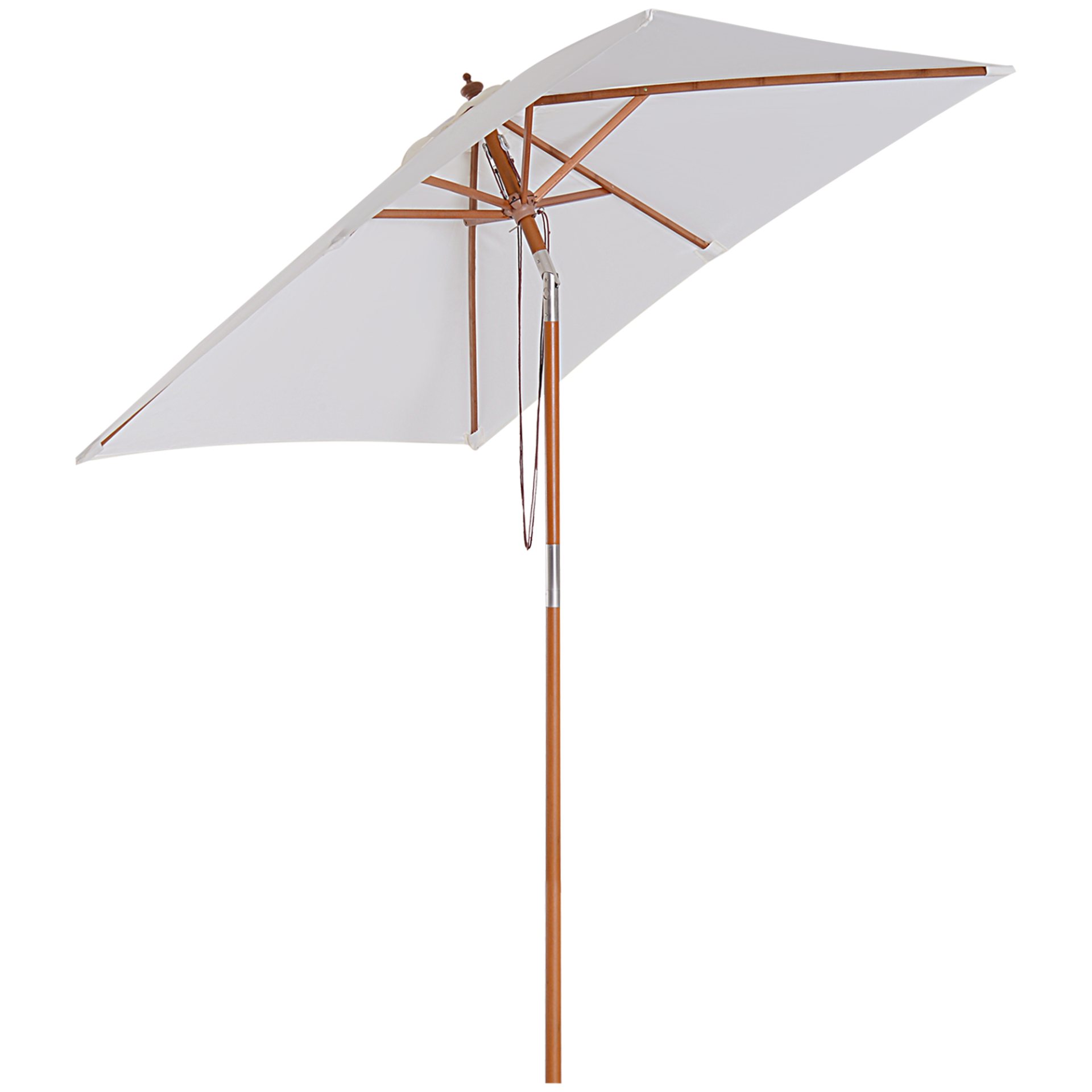 Outsunny 2m x 1.5m Patio Parasol Garden Umbrellas Sun Umbrella Bamboo Sunshade Canopy Outdoor Backyard Furniture Fir Wooden Pole 6 Ribs Tilt Mechanism -  Cream White
