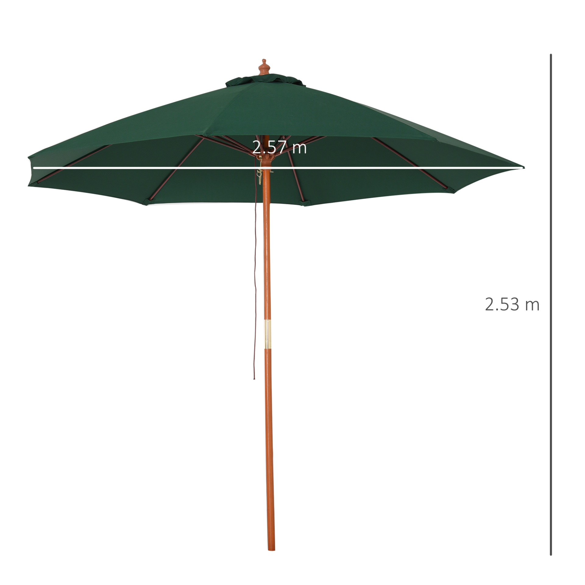 Outsunny 2.5m Wood Parasol Garden Sun Shade Patio Outdoor Market Umbrella Canopy with Top Vent, Green