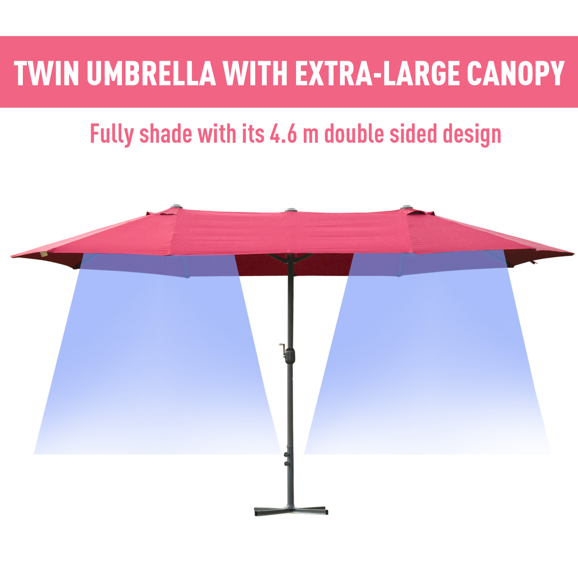 Outsunny 4.6m Garden Parasol Double-Sided Sun Umbrella Patio Market Shelter Canopy Shade Outdoor with Cross Base – Red