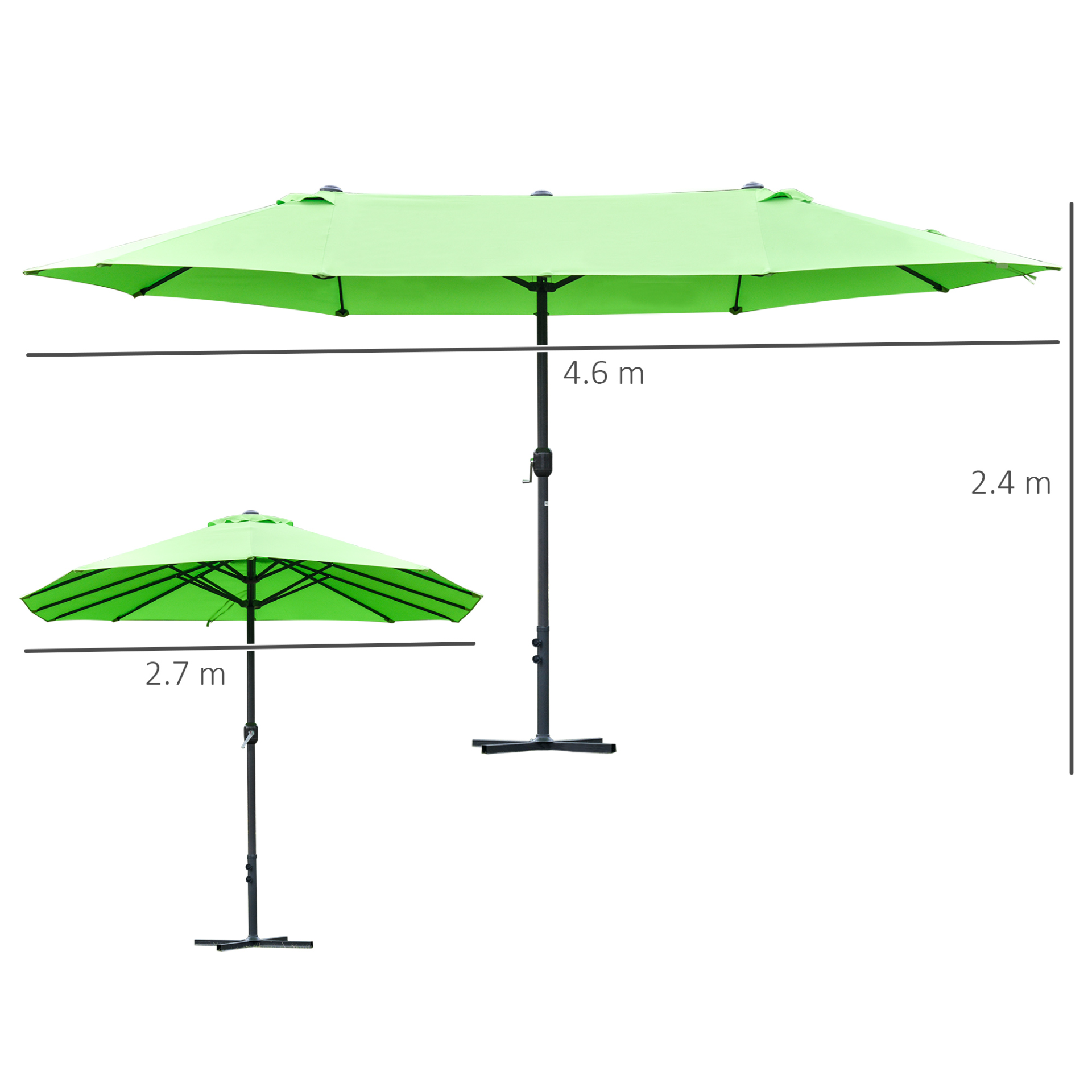 Outsunny 4.6m Garden Parasol Double-Sided Sun Umbrella Patio Market Shelter Canopy Shade Outdoor with Cross Base – Green