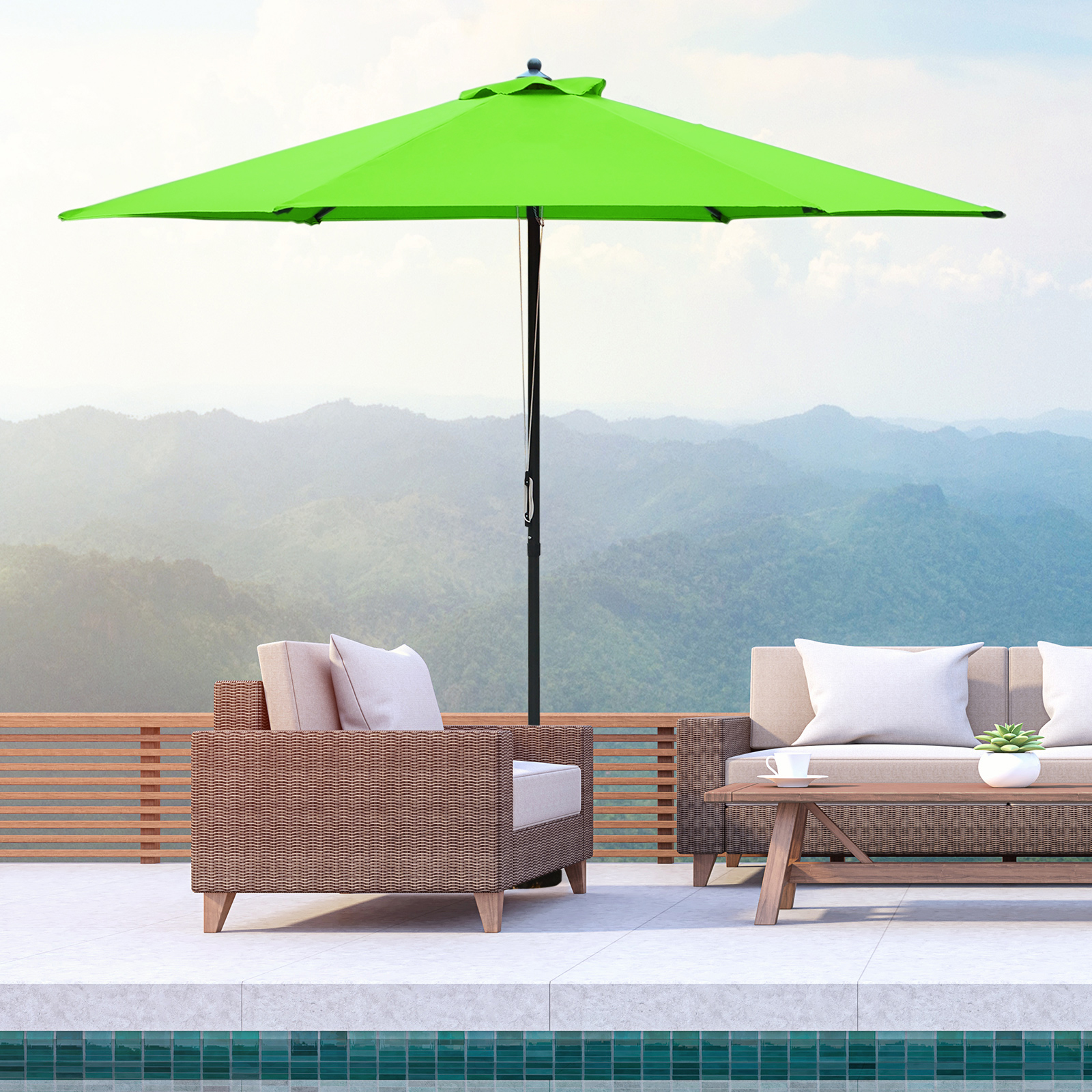 Outsunny 2.8m Patio Parasols Umbrellas Outdoor 6 Ribs Sunshade Canopy Manual Push Garden Backyard Furniture, Green