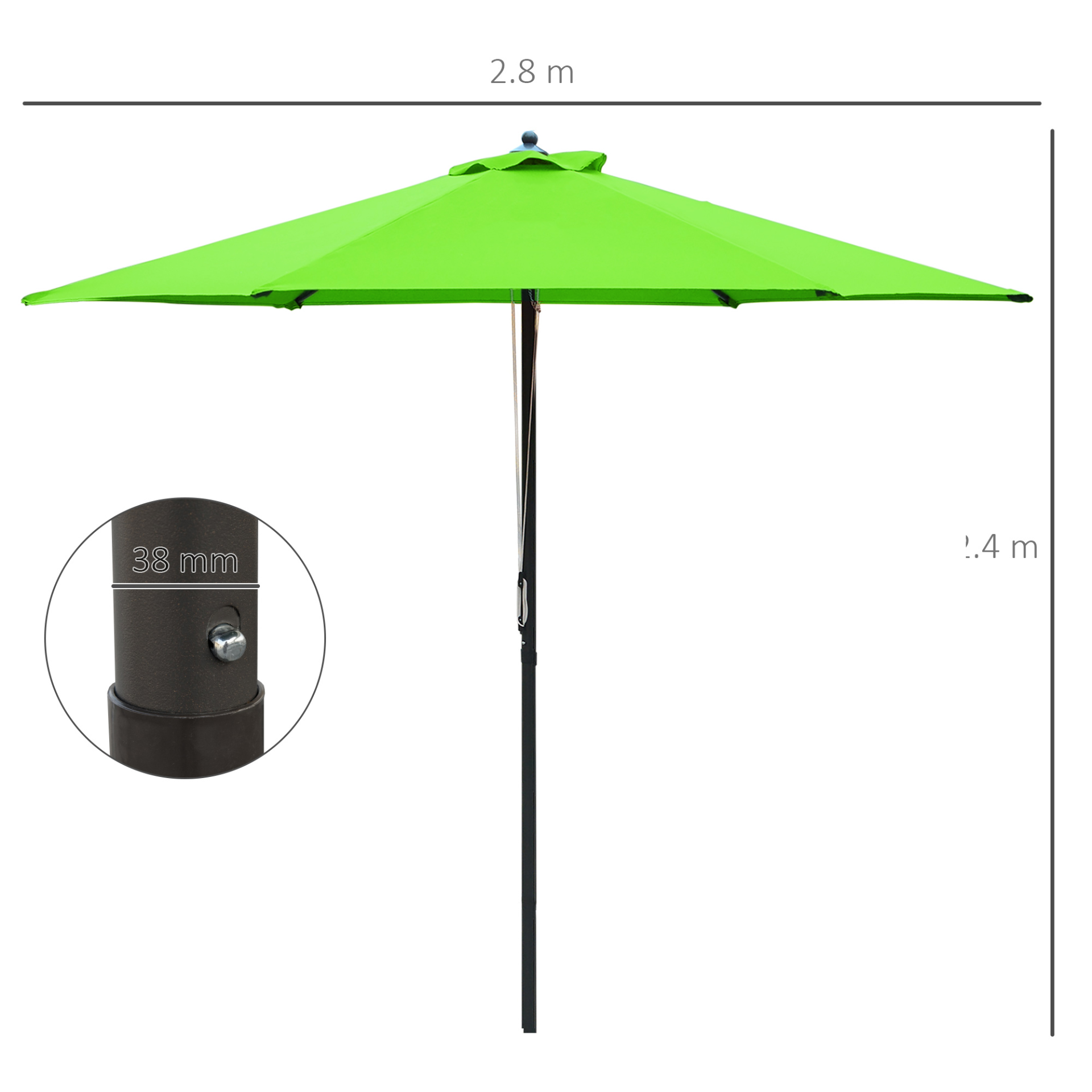 Outsunny 2.8m Patio Parasols Umbrellas Outdoor 6 Ribs Sunshade Canopy Manual Push Garden Backyard Furniture, Green