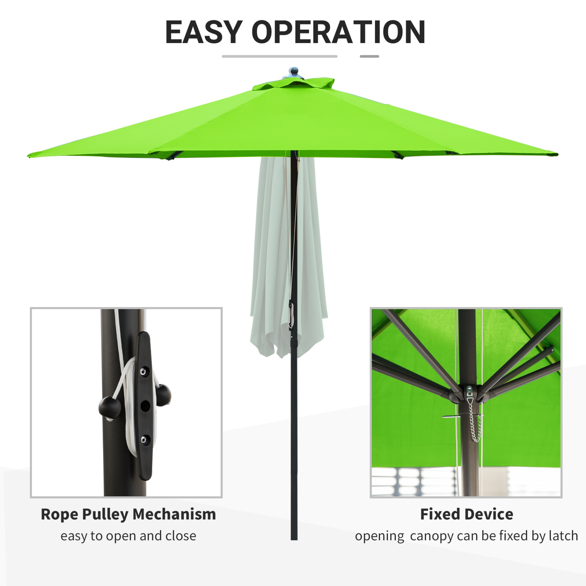 Outsunny 2.8m Patio Parasols Umbrellas Outdoor 6 Ribs Sunshade Canopy Manual Push Garden Backyard Furniture, Green