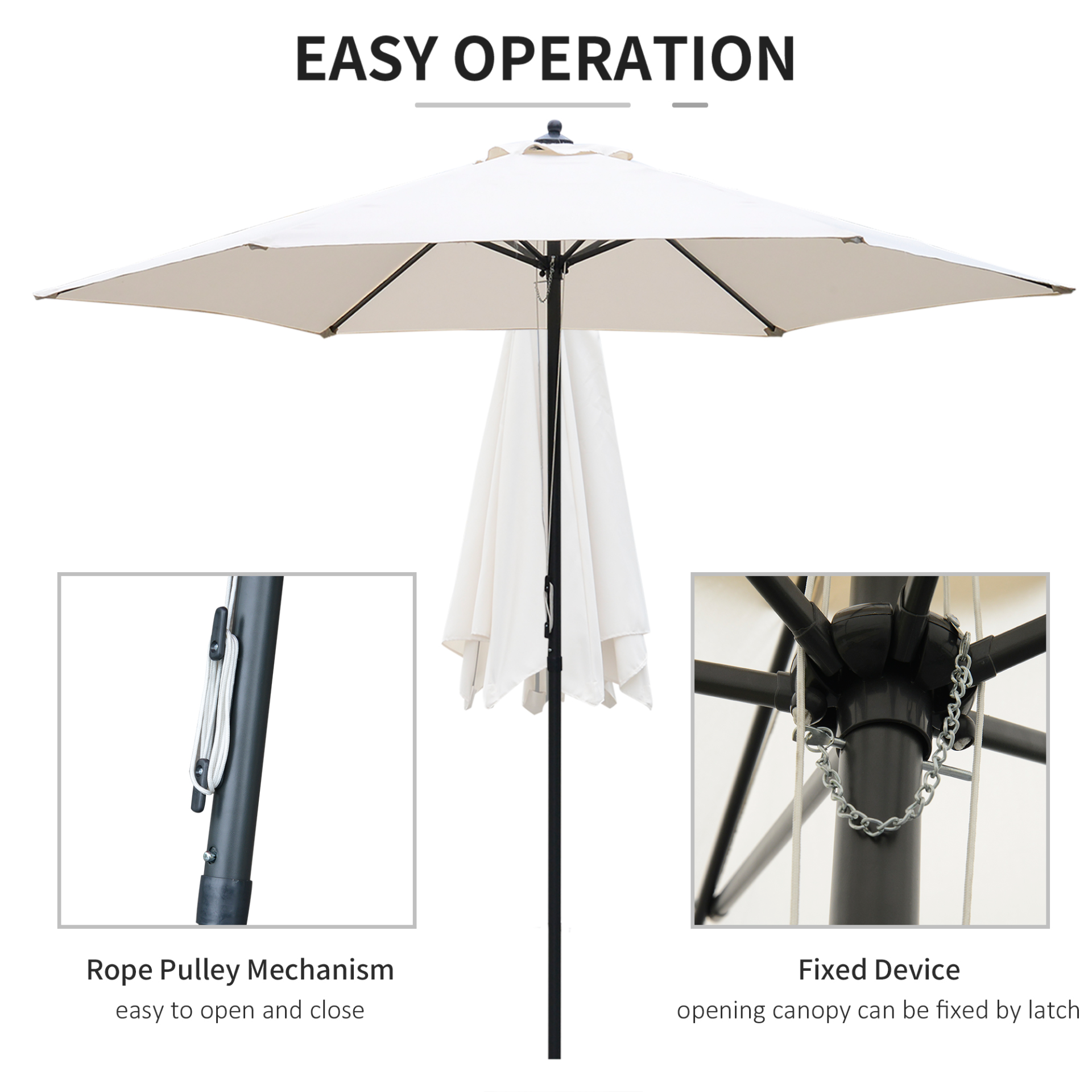 Outsunny 2.8m Patio Parasols Umbrellas Outdoor 6 Ribs Sunshade Canopy Manual Push Garden Backyard Furniture, Off-White