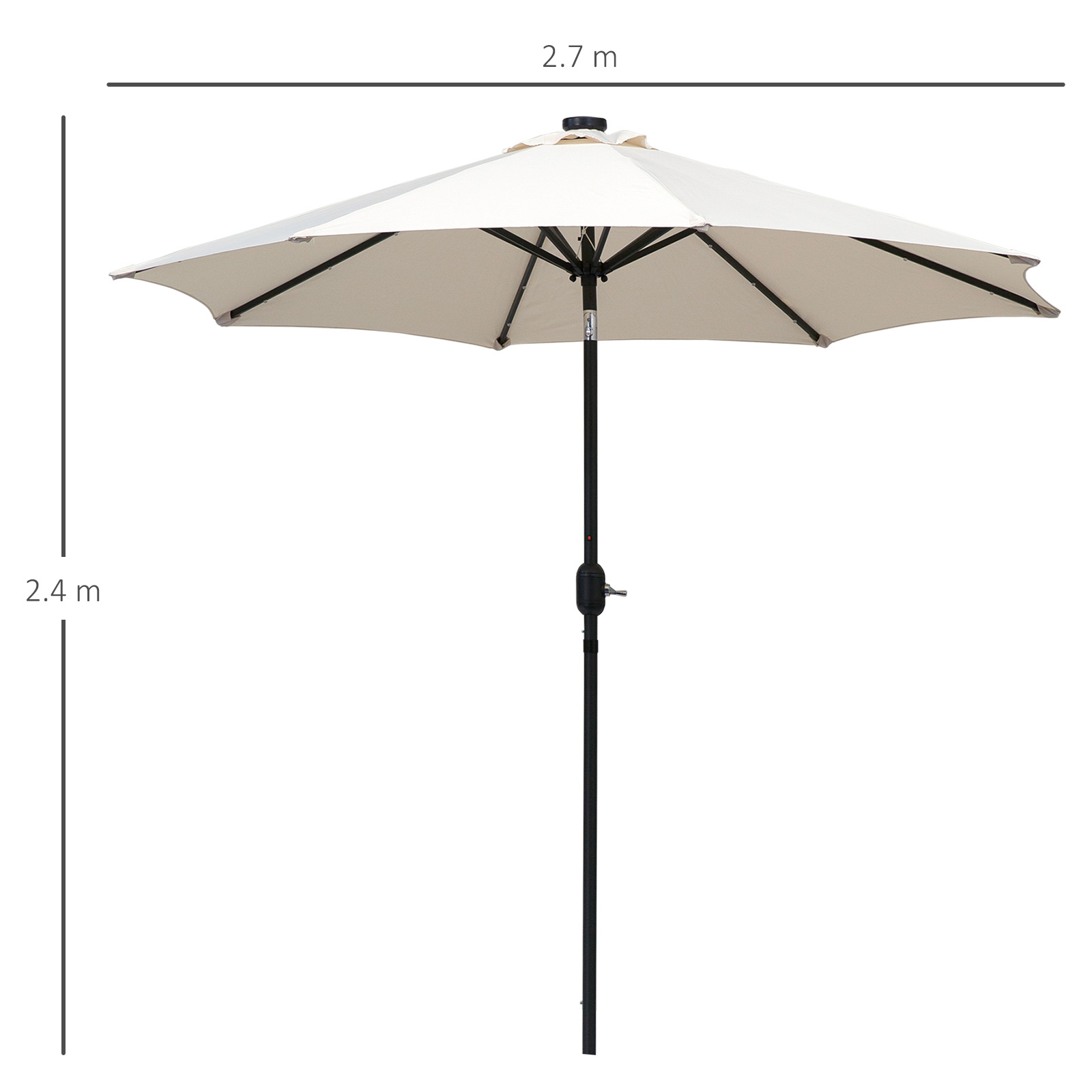 Outsunny 2.7m Patio Garden Umbrella Outdoor Parasol with Tilt Crank and 24 LEDs Lights (Cream)