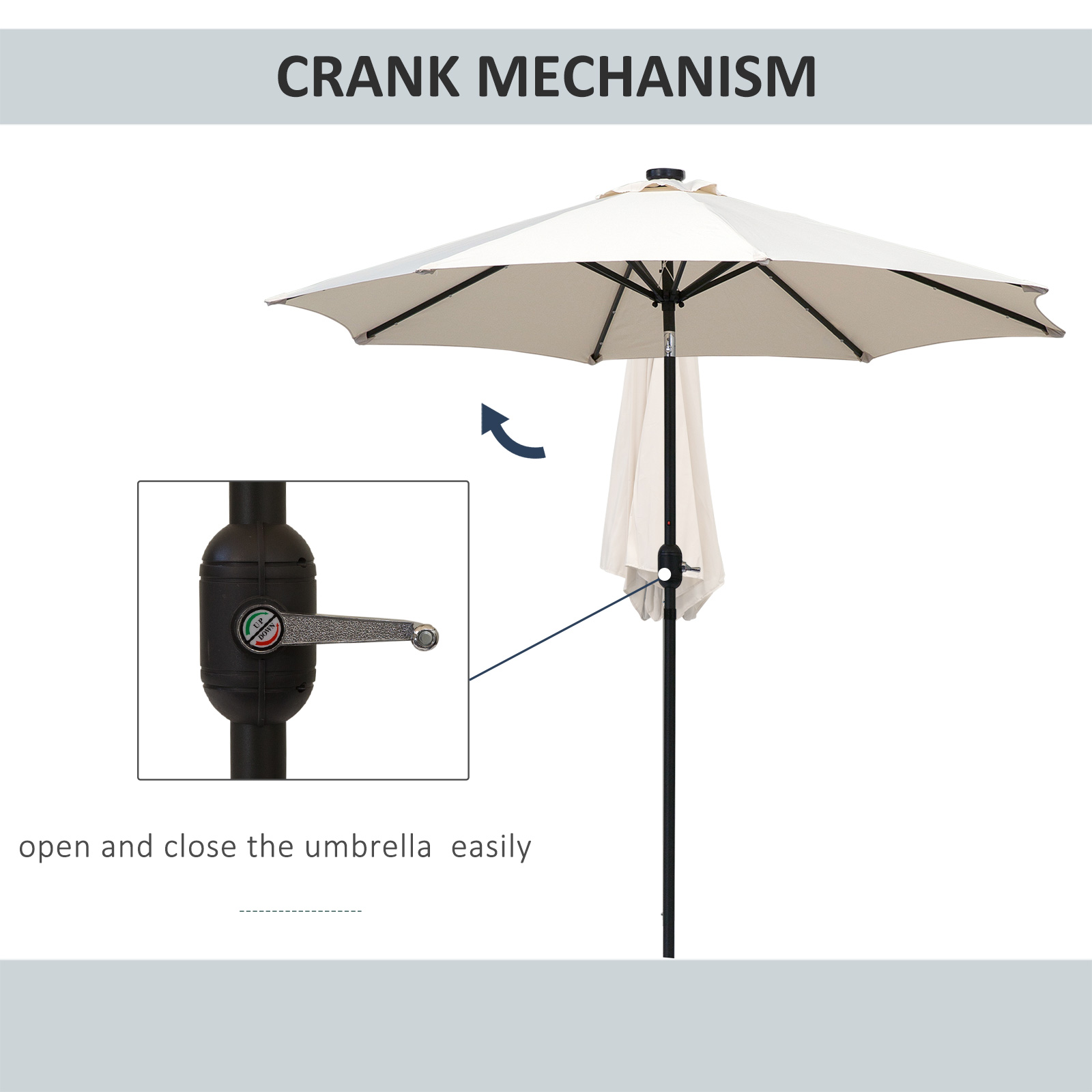 Outsunny 2.7m Patio Garden Umbrella Outdoor Parasol with Tilt Crank and 24 LEDs Lights (Cream)