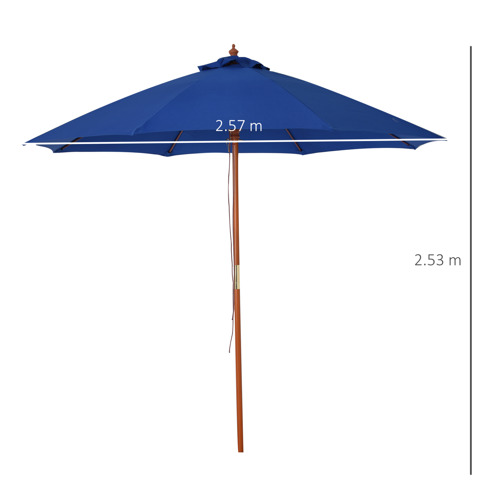 Outsunny 2.5m Wood Parasol Garden Sun Shade Patio Outdoor Market Umbrella Canopy with Top Vent, Blue