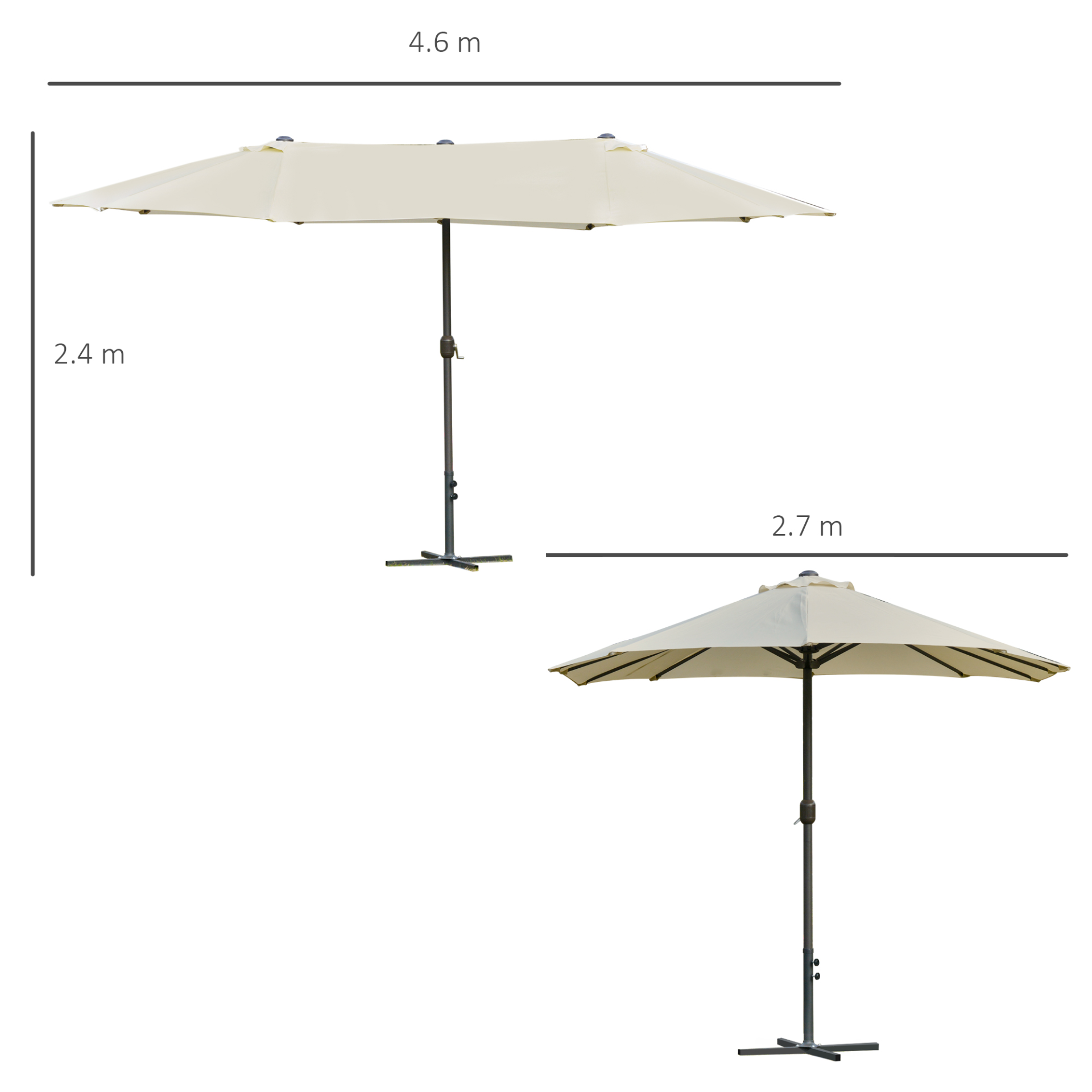 Outsunny 4.6m Garden Parasol Double-Sided Sun Umbrella Patio Market Shelter Canopy Shade Outdoor with Cross Base – Off White
