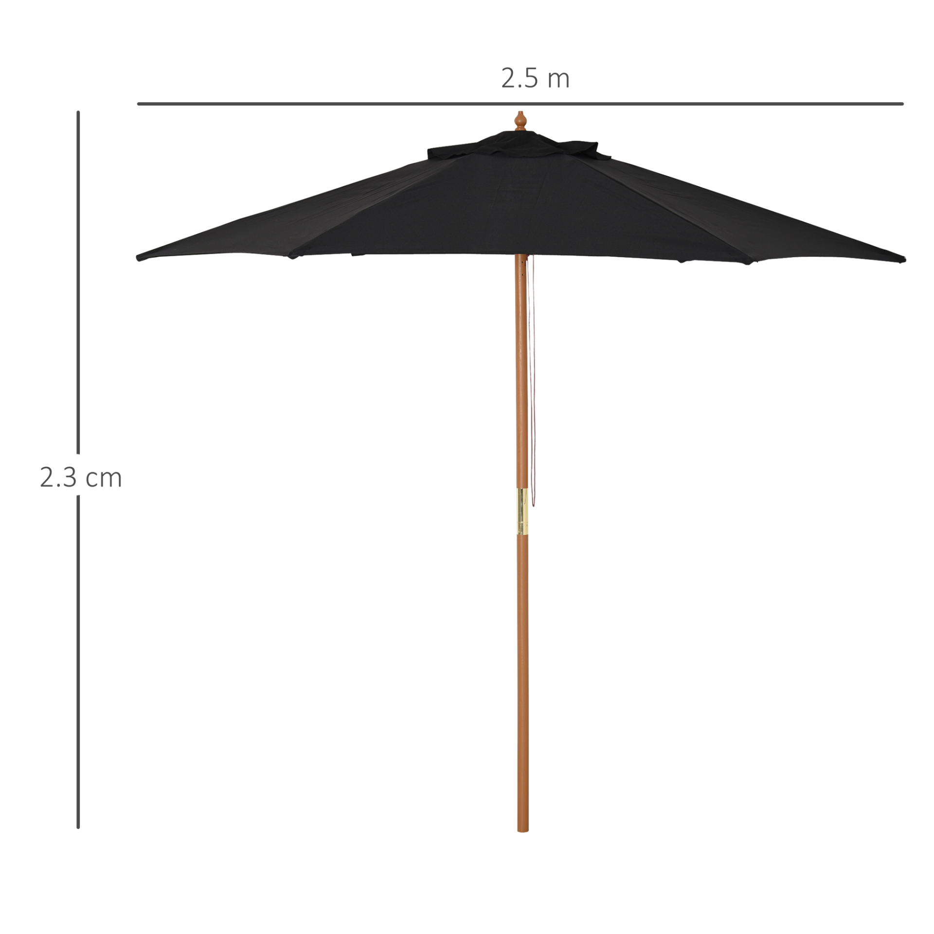 Outsunny 2.5m Wood Garden Parasol Sun Shade Patio Outdoor Wooden Umbrella Canopy Black
