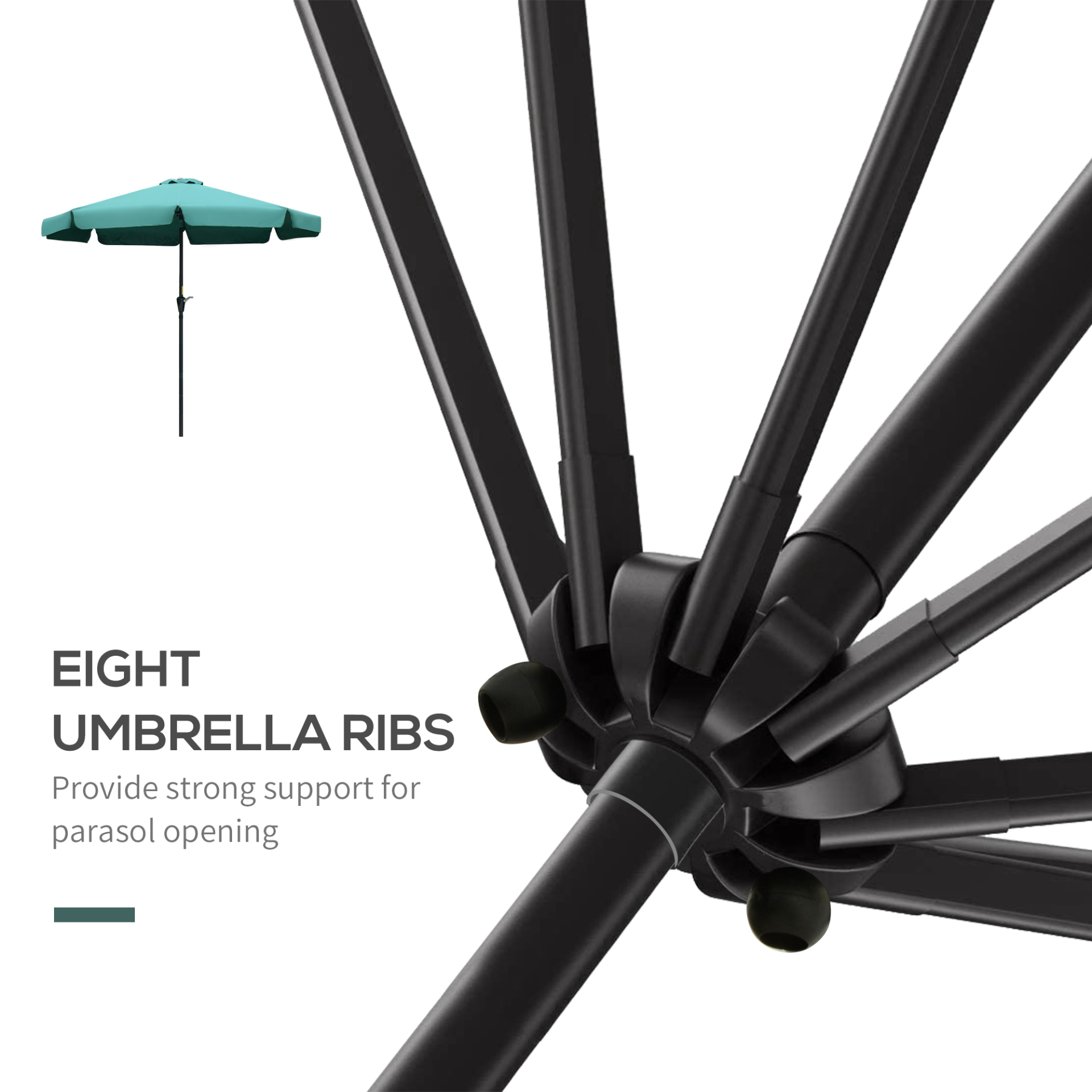 Outsunny 2.7m Patio Parasol Garden Umbrellas Outdoor Sun Shade Table Umbrella with Tilt, Crank, 8 Ribs, Ruffles, Green