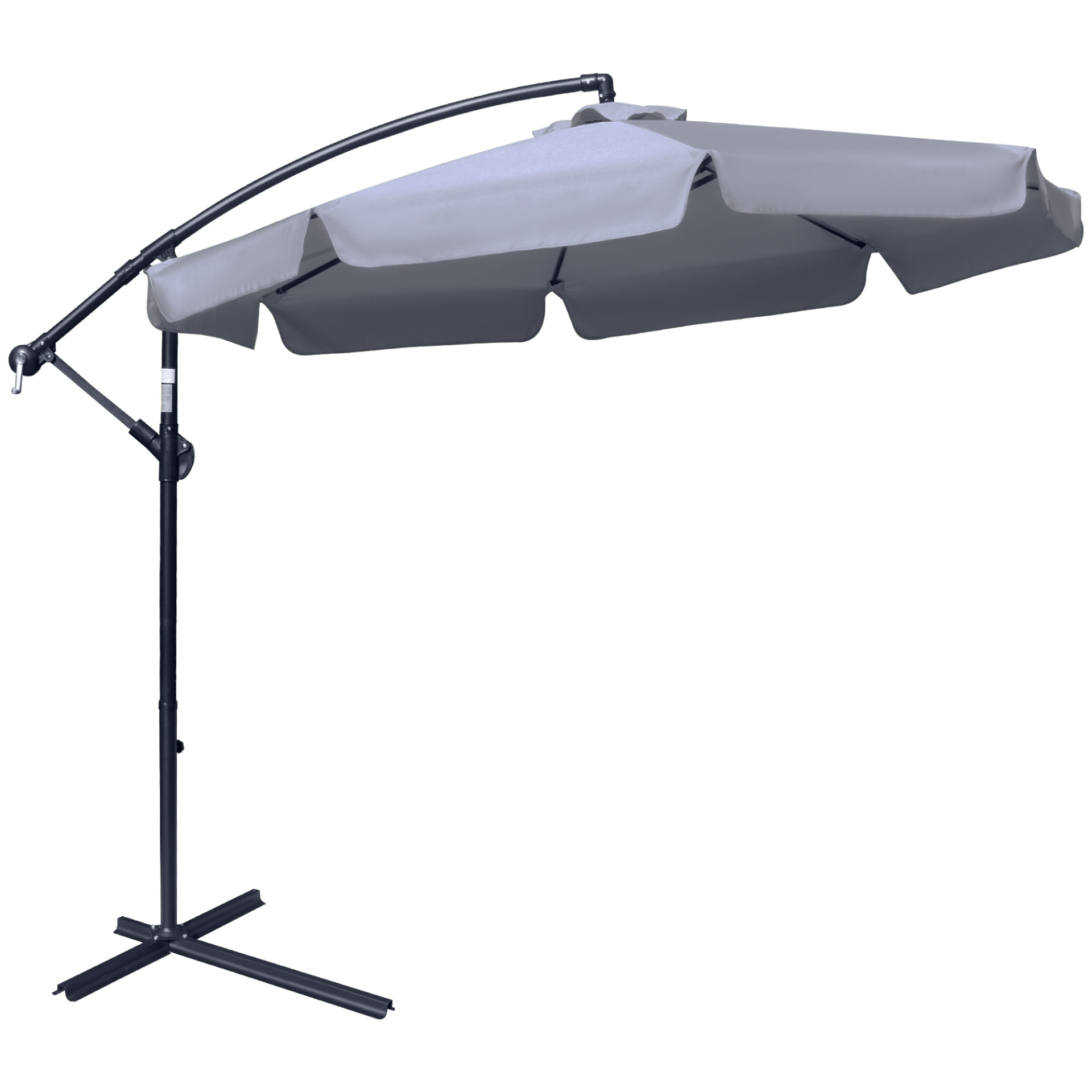 Outsunny 2.7m Garden Banana Parasol Cantilever Umbrella with Crank Handle and Cross Base for Outdoor, Hanging Sun Shade, Dark Grey