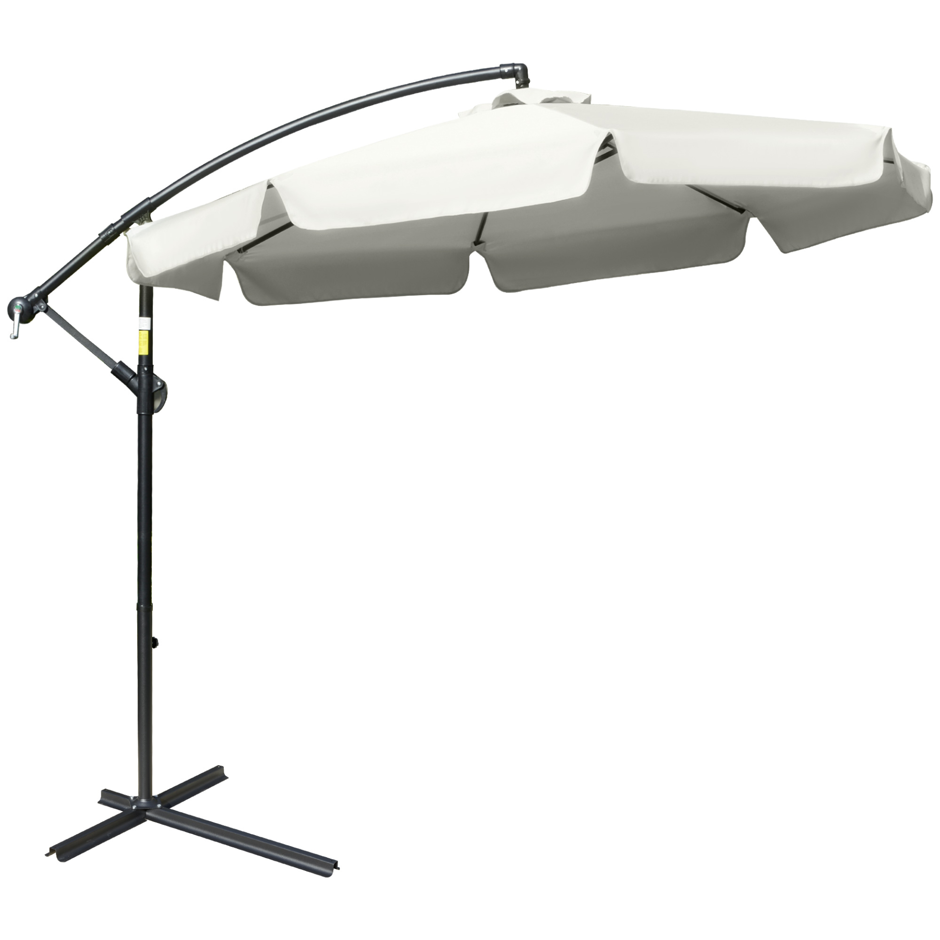Outsunny 2.7m Garden Banana Parasol Cantilever Umbrella with Crank Handle and Cross Base for Outdoor, Hanging Sun Shade, Cream White