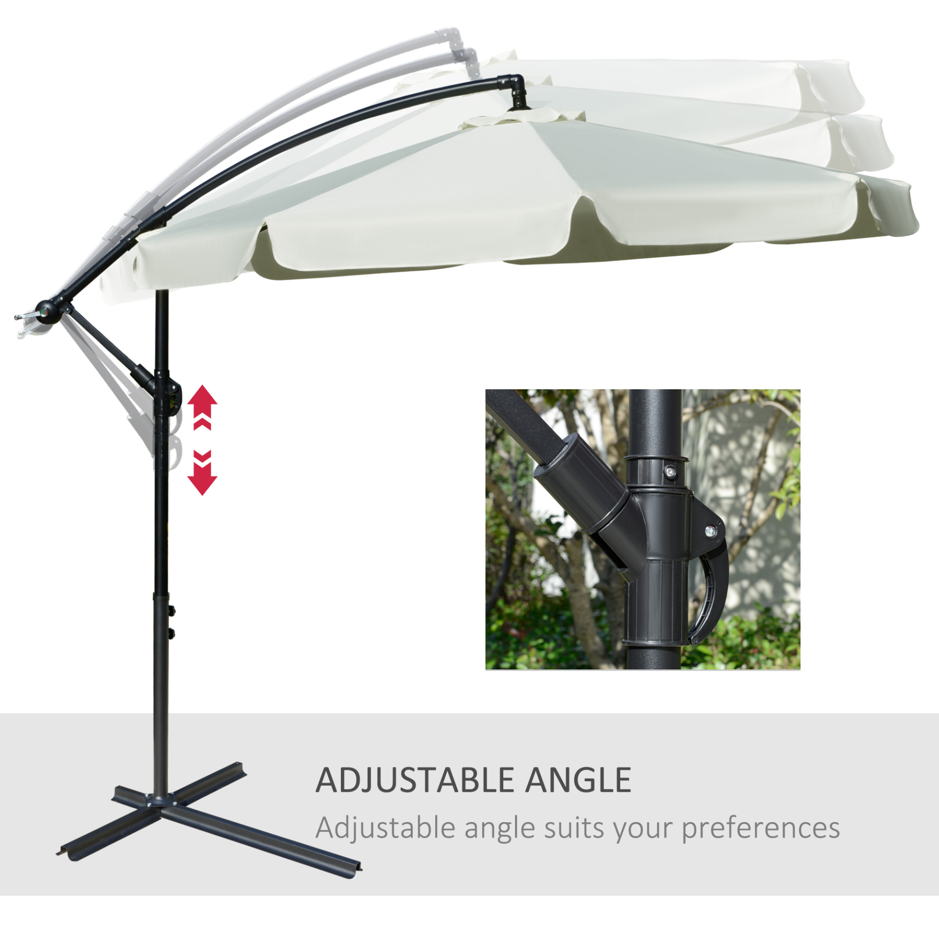Outsunny 2.7m Garden Banana Parasol Cantilever Umbrella with Crank Handle and Cross Base for Outdoor, Hanging Sun Shade, Cream White