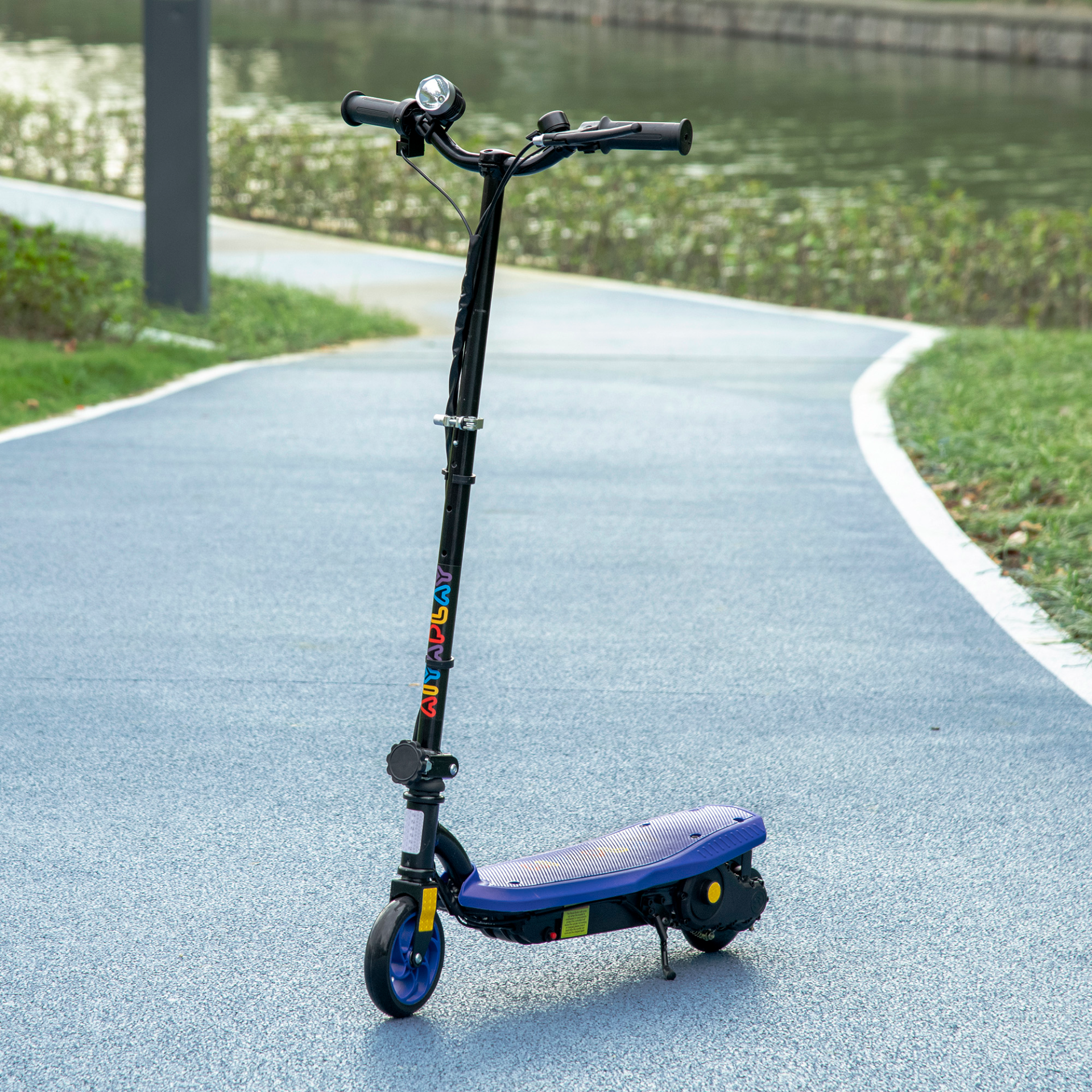 HOMCOM Folding Electric Scooter, 120W E Scooter with Three-mode LED Headlight, Warning Bell, Adjustable Height, 12 km/h Maximum Speed for 7 to 14 yrs, Blue