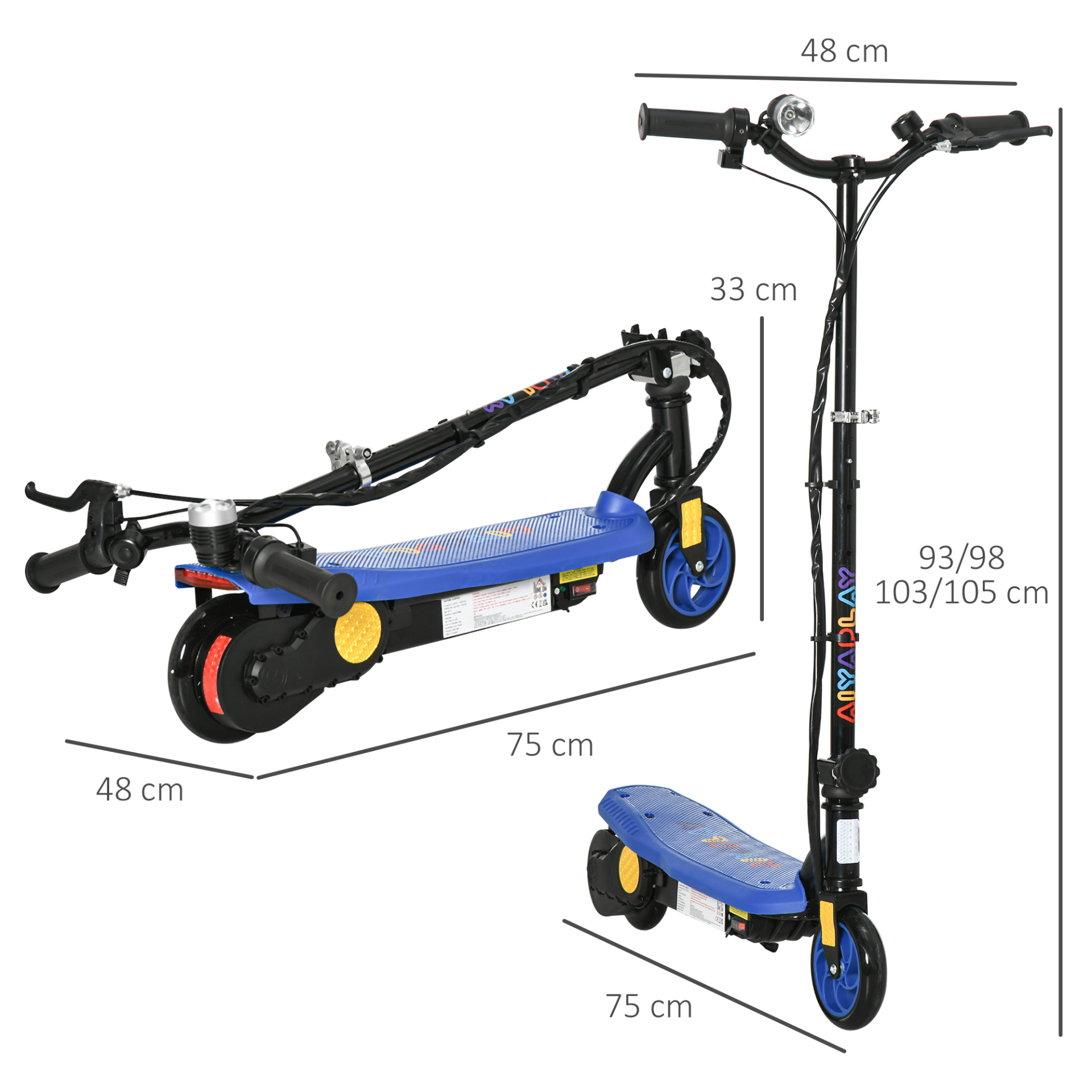 HOMCOM Folding Electric Scooter, 120W E Scooter with Three-mode LED Headlight, Warning Bell, Adjustable Height, 12 km/h Maximum Speed for 7 to 14 yrs, Blue