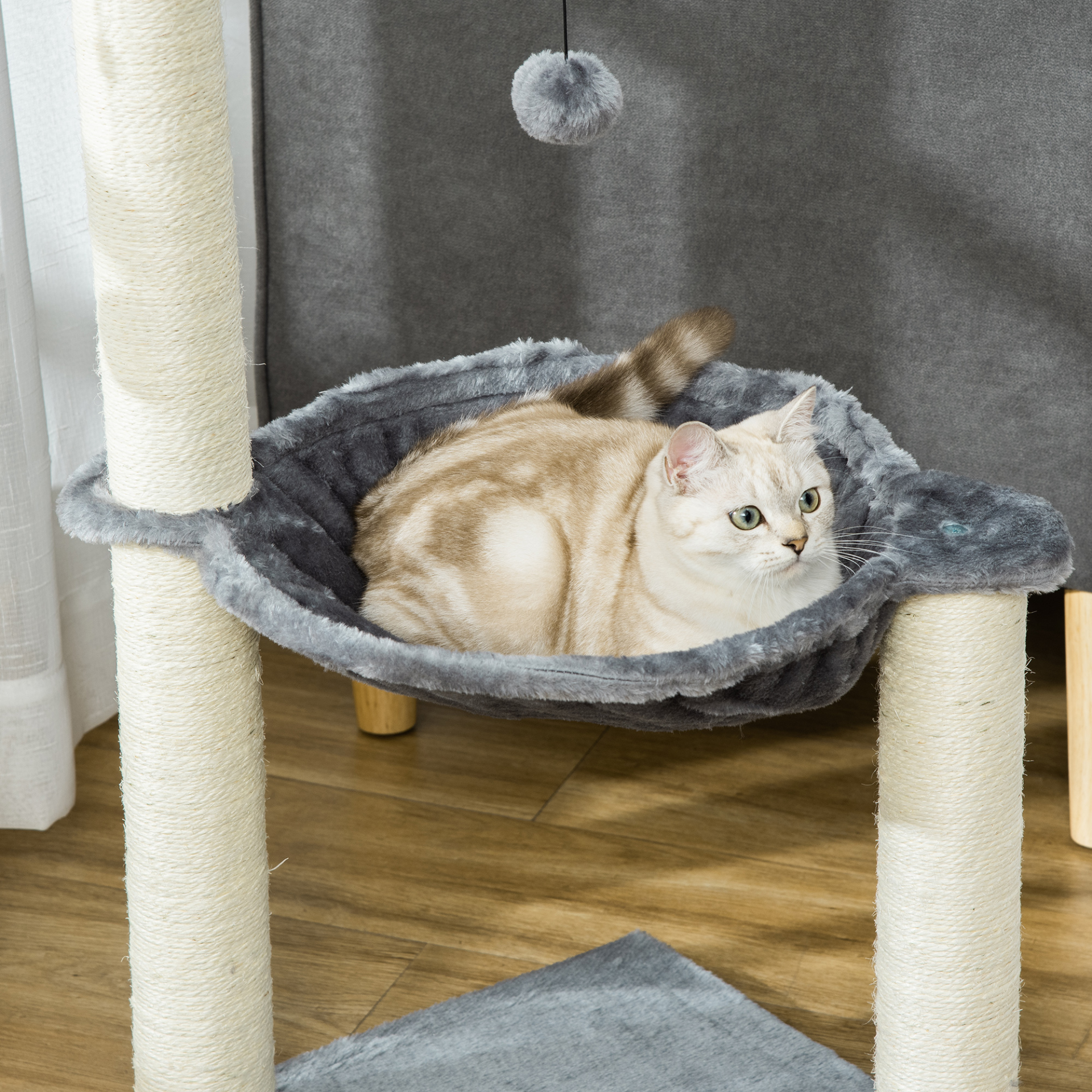 PawHut 83cm Cat Tree Tower for Indoor Cats w/ Sisal Scratching Post Hammock Hanging Toy Activity Centre - Grey