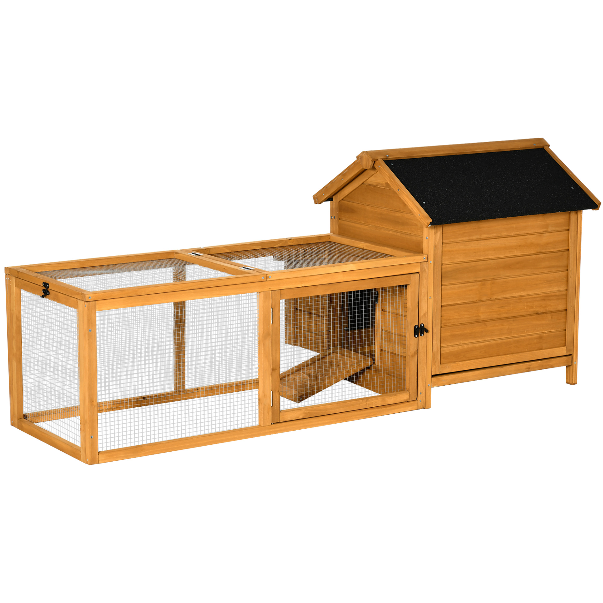 PawHut Chicken Coop with Run Hen House Wooden Poultry Cage Coops w/ Nesting Box Removable Tray Outdoor 180 x 92 x 78 cm, Yellow