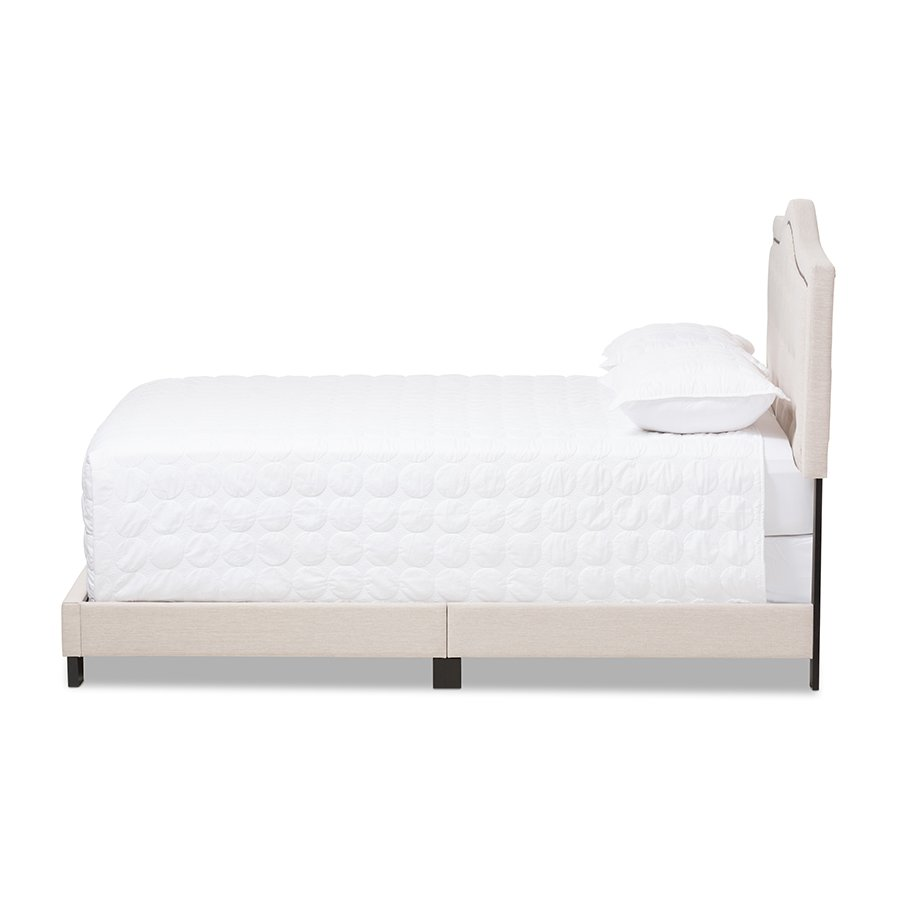 Emerson Modern and Contemporary Light Beige Fabric Upholstered Queen Size Bed